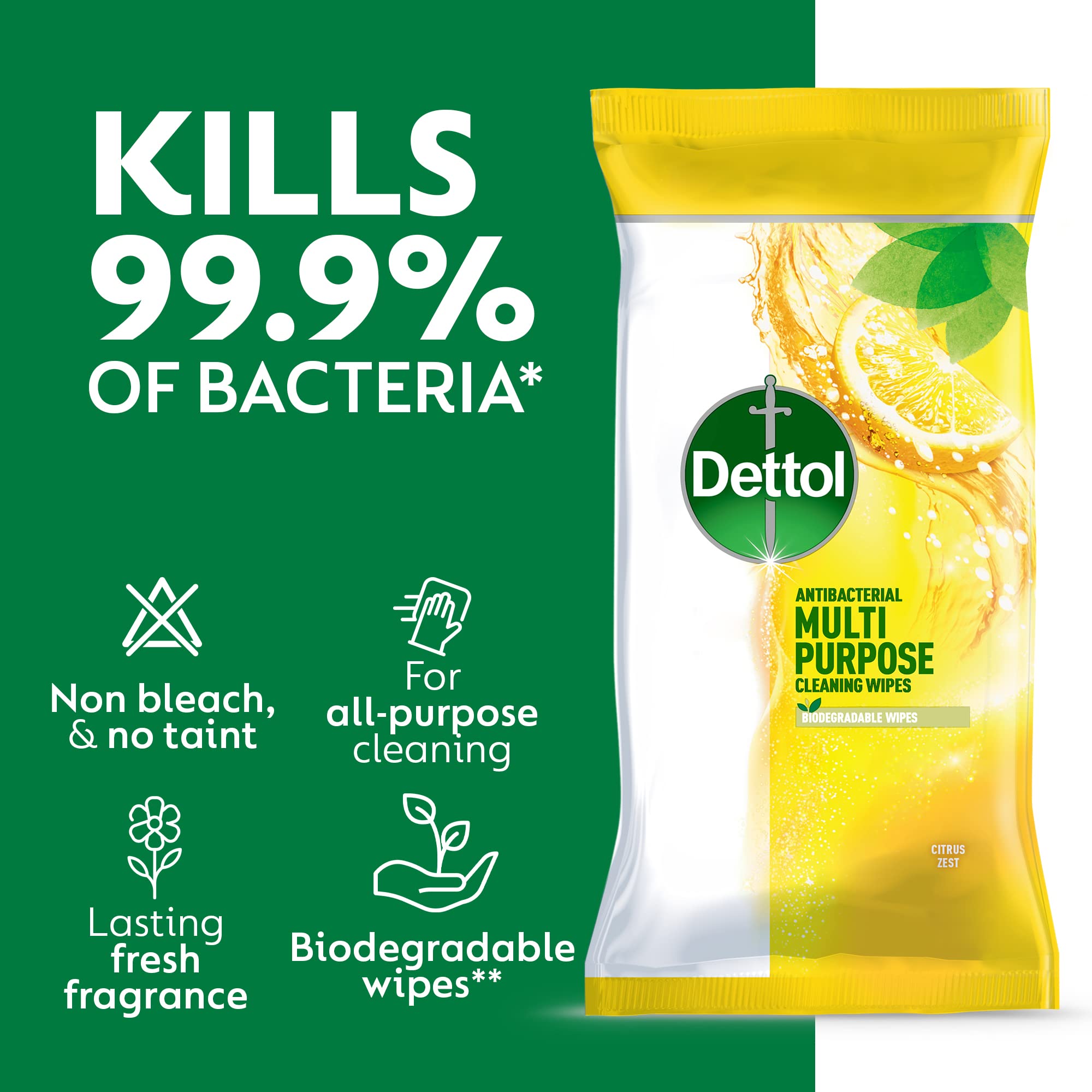 Dettol Antibacterial Biodegradable Cleaning Wipes - Citrus Scented Disinfectant for Kitchen, Bathroom & Multi-Surface Use | 3-Pack Value Bundle | Perfect for Home, Office & Travel Sanitizing