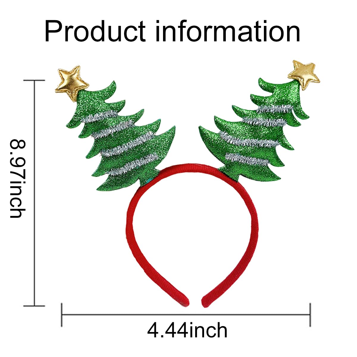 Christmas Headbands for Women - Glitter Powder Hair Hoop with Golden Star & Green Red Christmas Tree Design | Festive Hair Accessories for Women & Girls | Perfect for Christmas Parties, Holiday Gatherings & Festive Celebrations