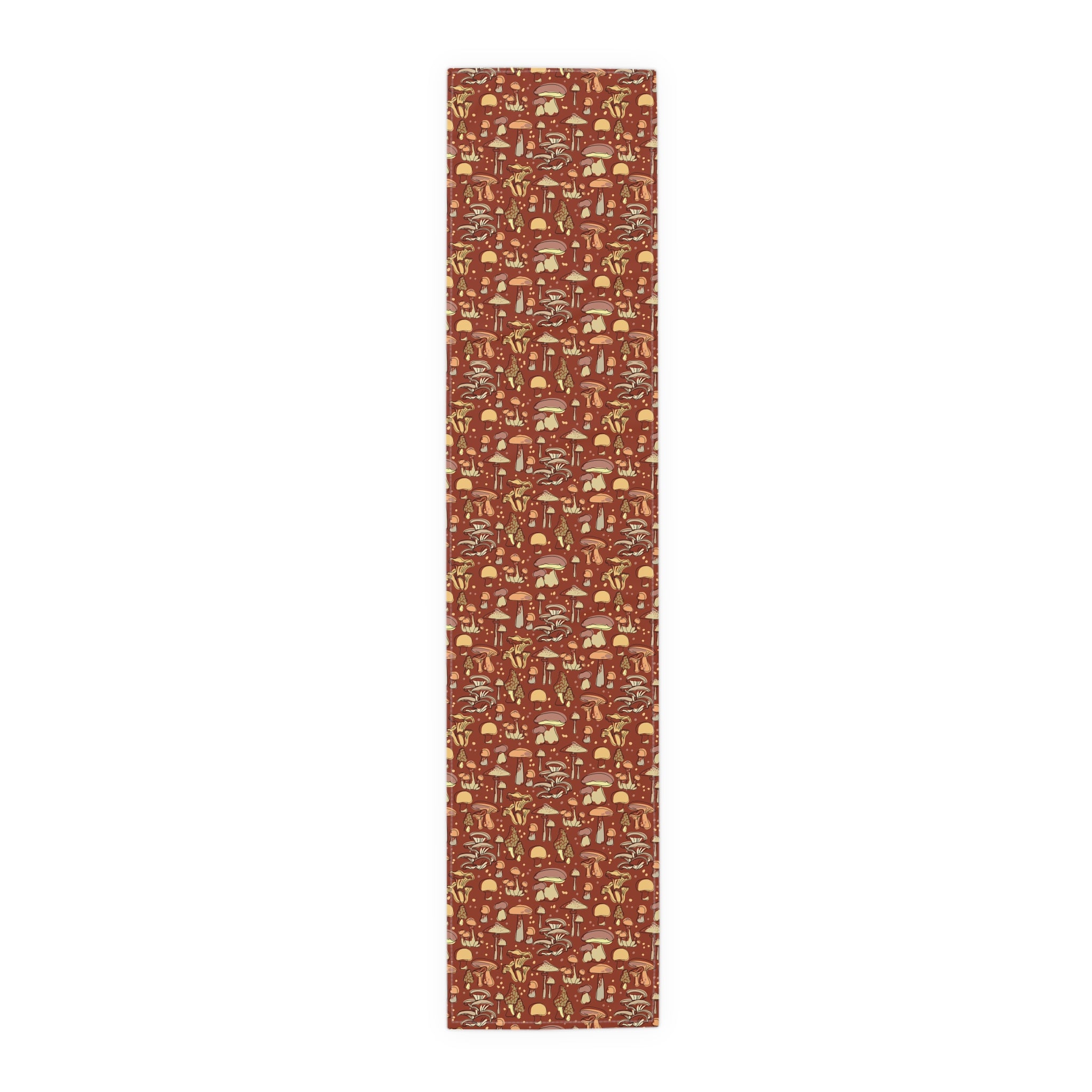 Stylish Cotton or Polyester Table Runner with Groovy Brown Mushroom Print - 2 Size Options for Dining & Kitchen Decor