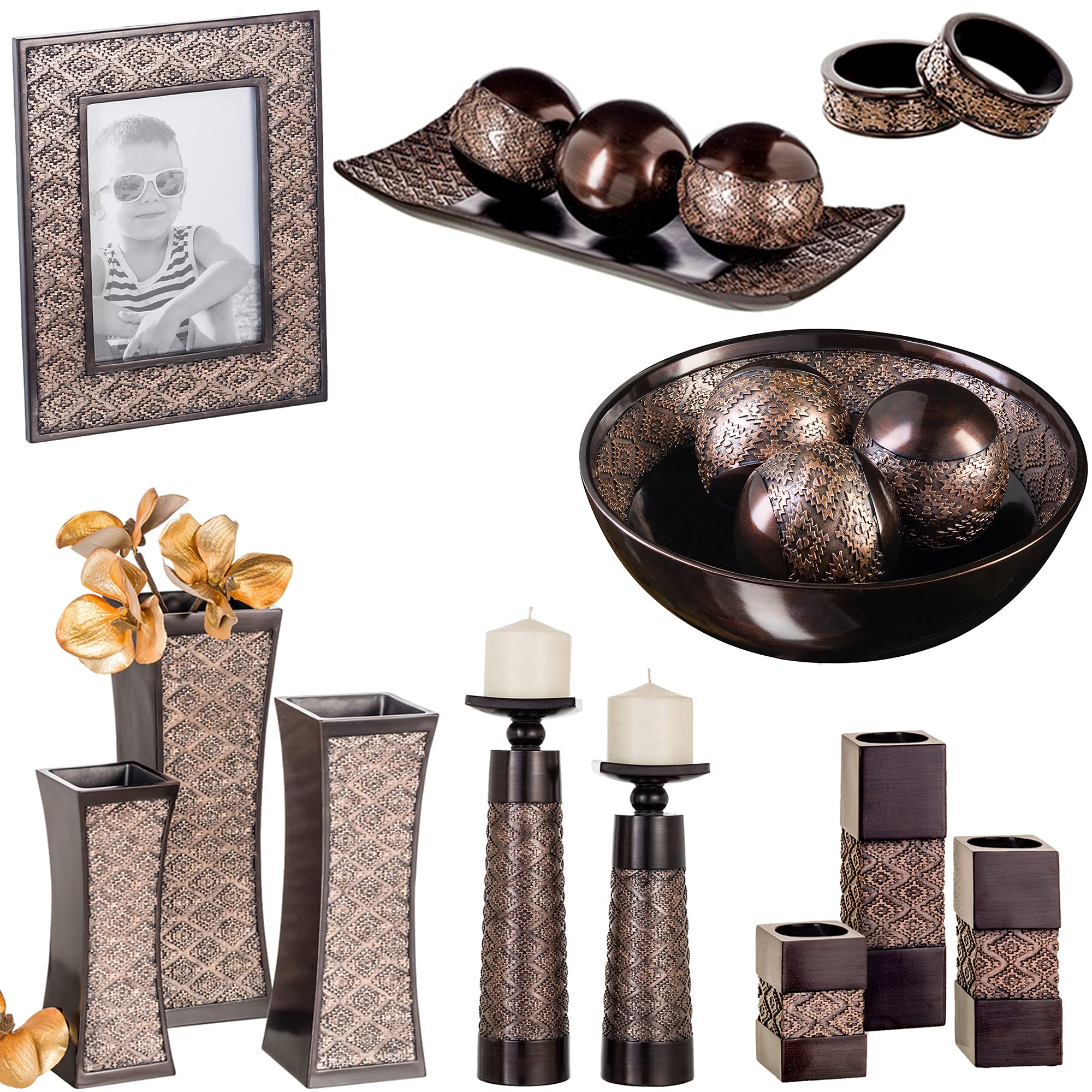 Creative Scents Dublin Brown Pillar Candle Holder Set of 2 - Elegant Home Decor for Coffee Table, Mantel & Dining Room - Perfect Centerpiece Gift Set for Cozy Living Spaces & Romantic Ambiance