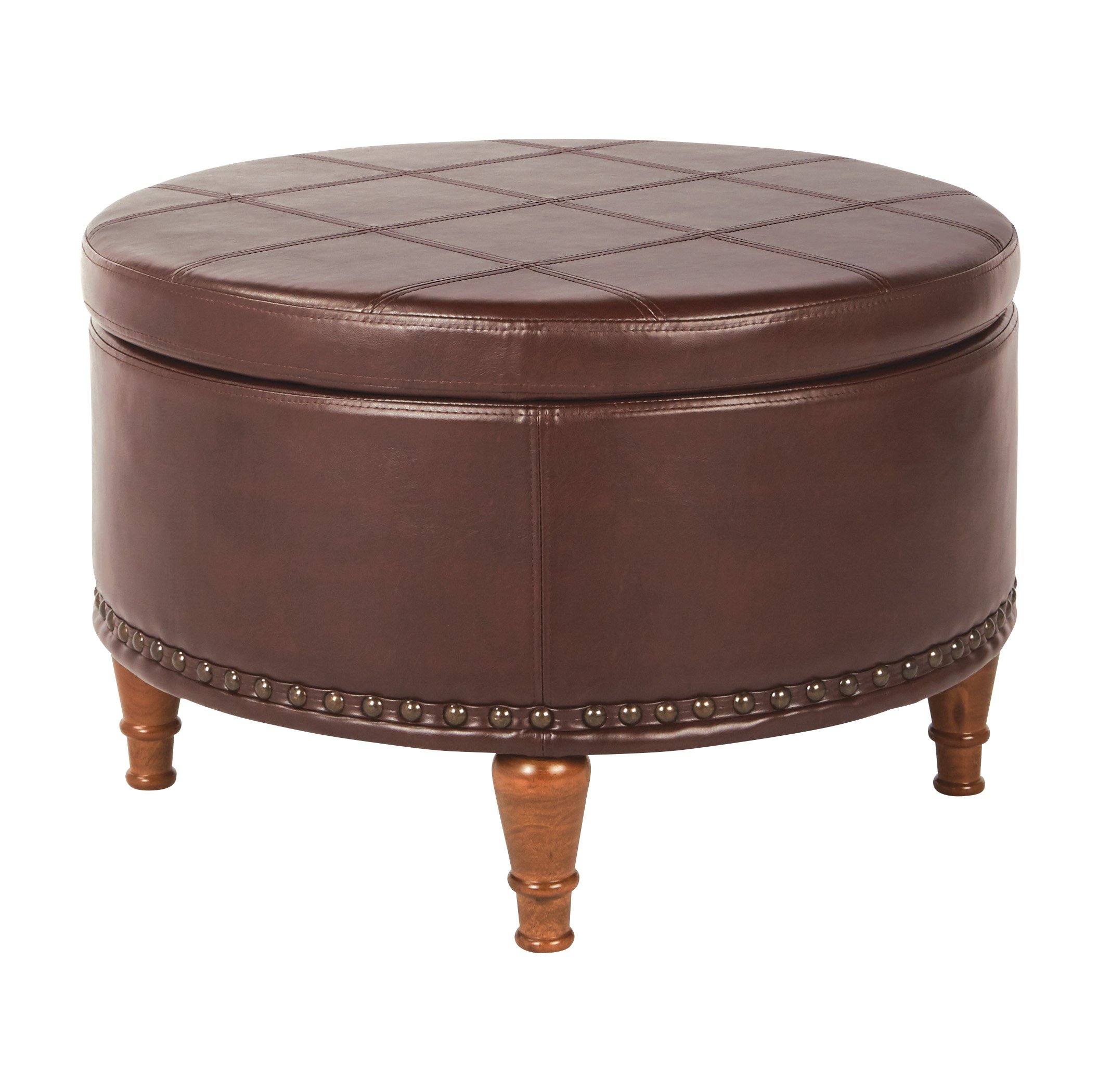 Avenue Six OSP Home Furnishings Alloway Storage Ottoman with Antique Bronze Nailheads, Espresso Faux Leather - Stylish Footrest & Hidden Storage for Living Room, Bedroom or Office