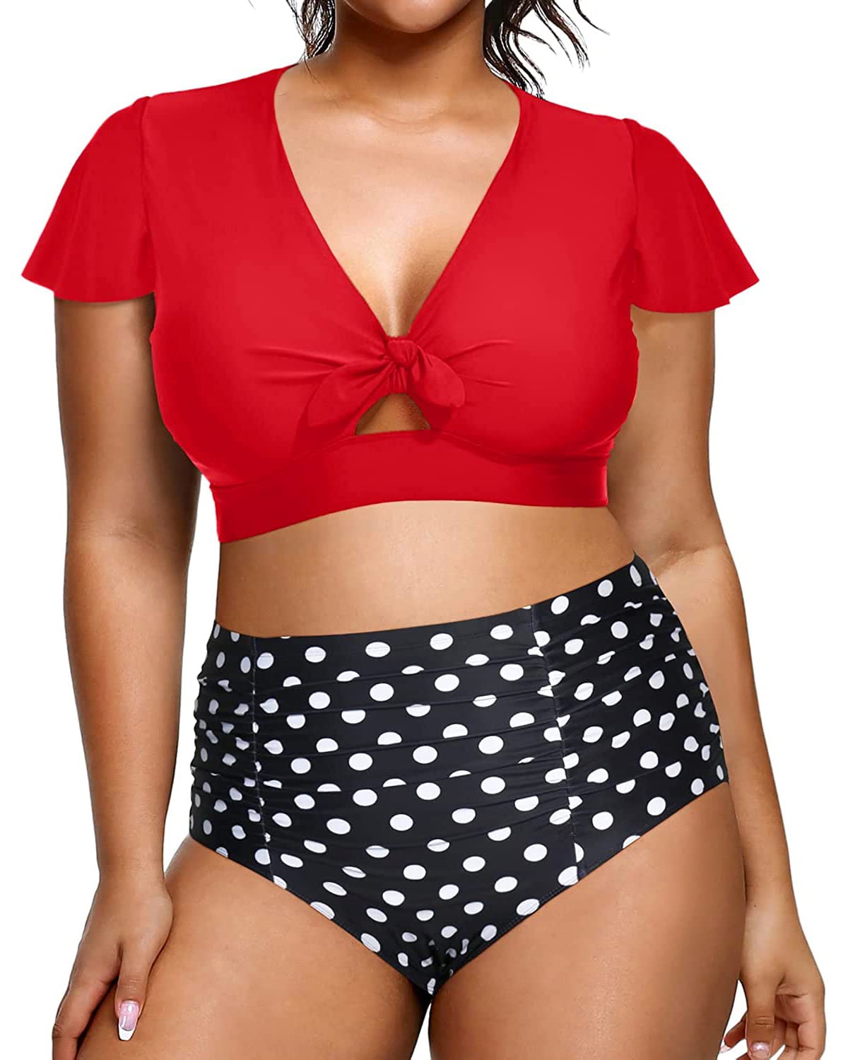 Plus Size High Waisted Bikini Set for Women - Tummy Control Two Piece Swimwear with Short Sleeves | Beach Vacation, Pool Party & Summer Swimwear