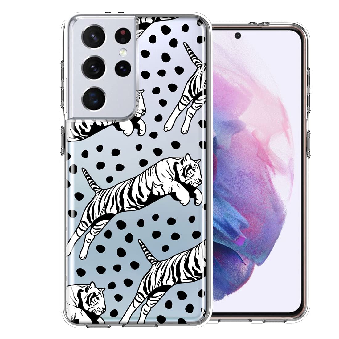 Samsung Galaxy S21 Ultra Phone Case - Stylish Tiger Polkadots Design Double Layer Protective Cover | Shockproof & Durable for Everyday Use, Work, and Travel