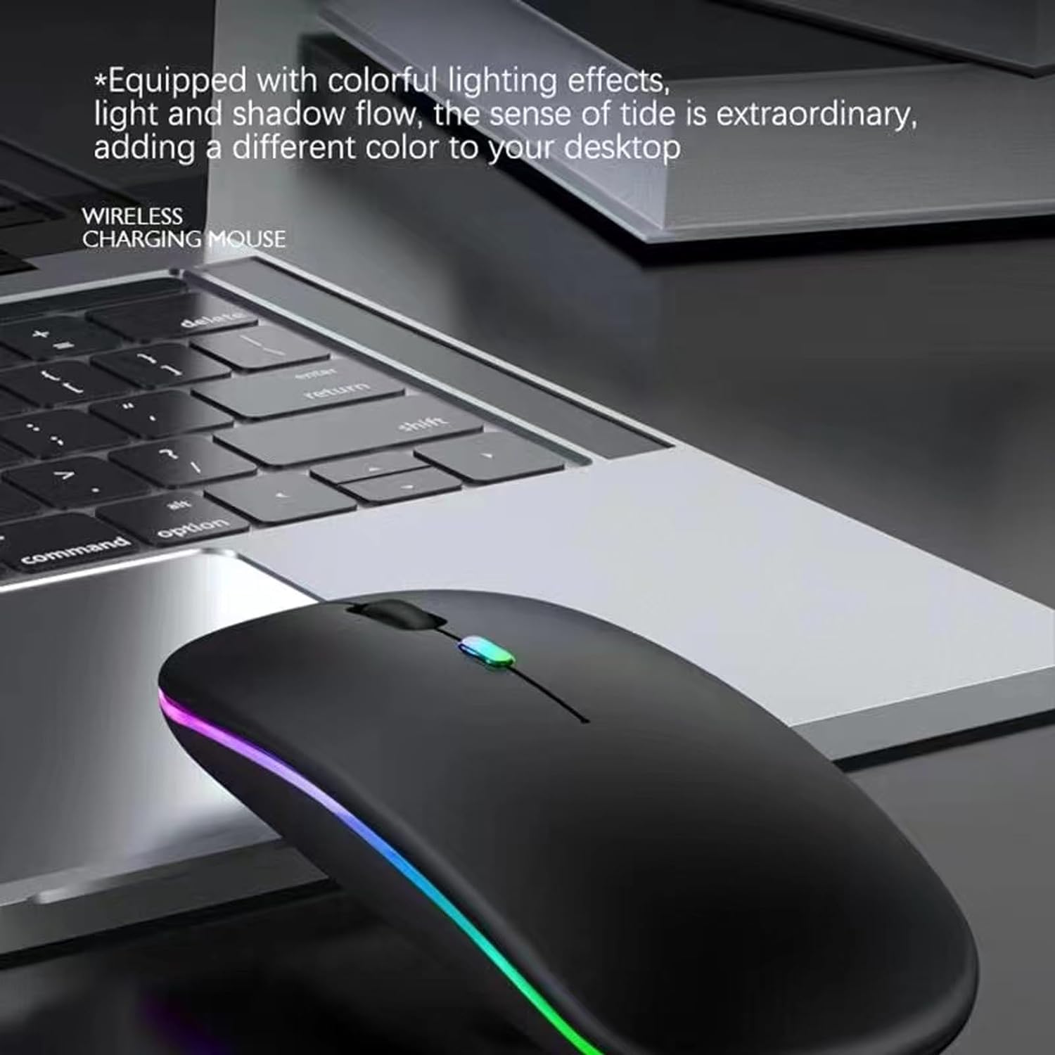 Wireless Bluetooth Mouse, Rechargeable Silent Slim Mouse with LED Indicator, Dual Mode (BT5.2 + USB Receiver) for Laptop, Desktop, iPad, Tablet, Phone & TV - Perfect for Office, Home & Travel Use (Black)