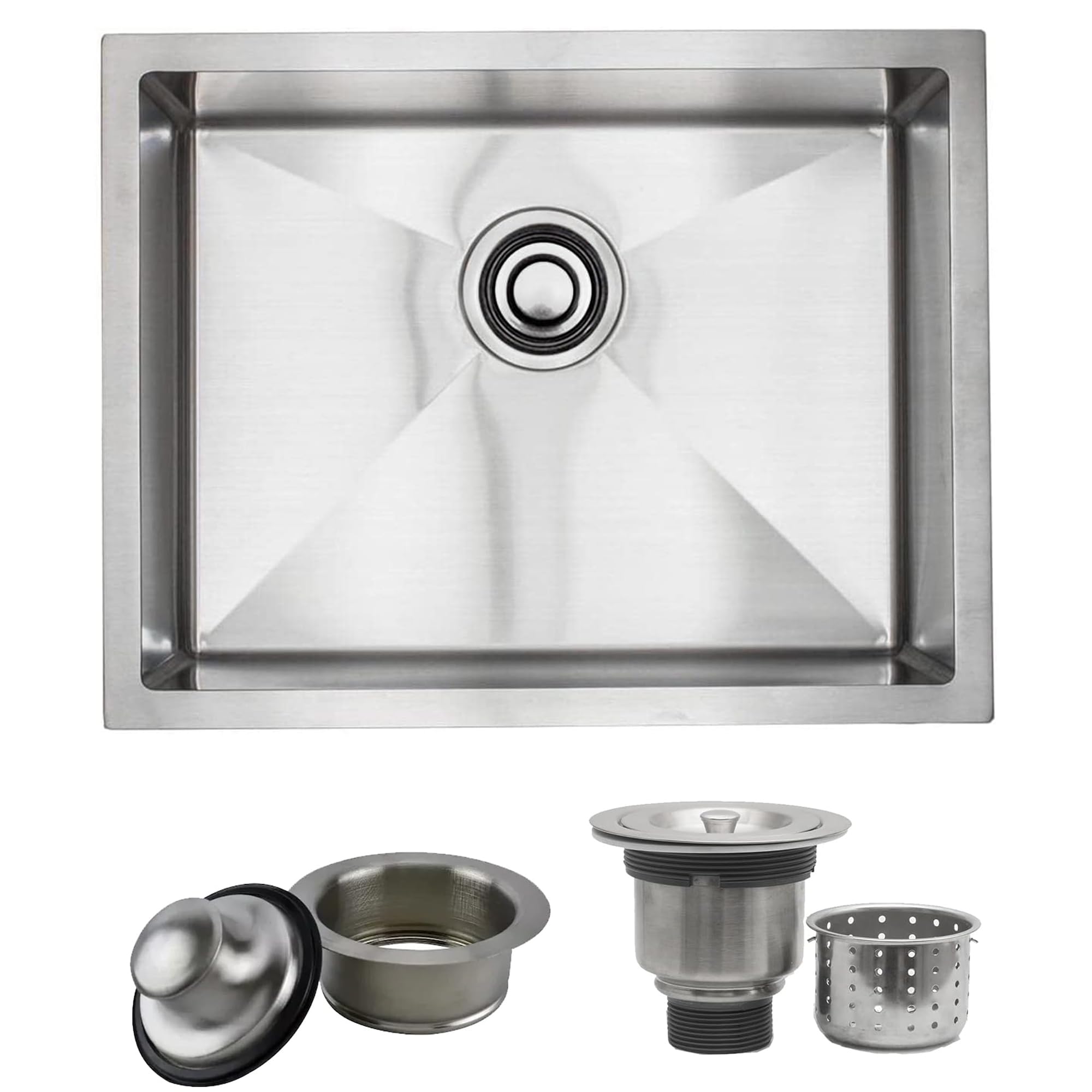 Premium 23-Inch Stainless Steel Undermount Kitchen Sink - 16 Gauge Single Bowl with Sound Dampening Rubber Pads, Includes 1 Strainer Drain & 1 Disposal Drain - Perfect for Modern Kitchens, Restaurants, and Food Prep Areas