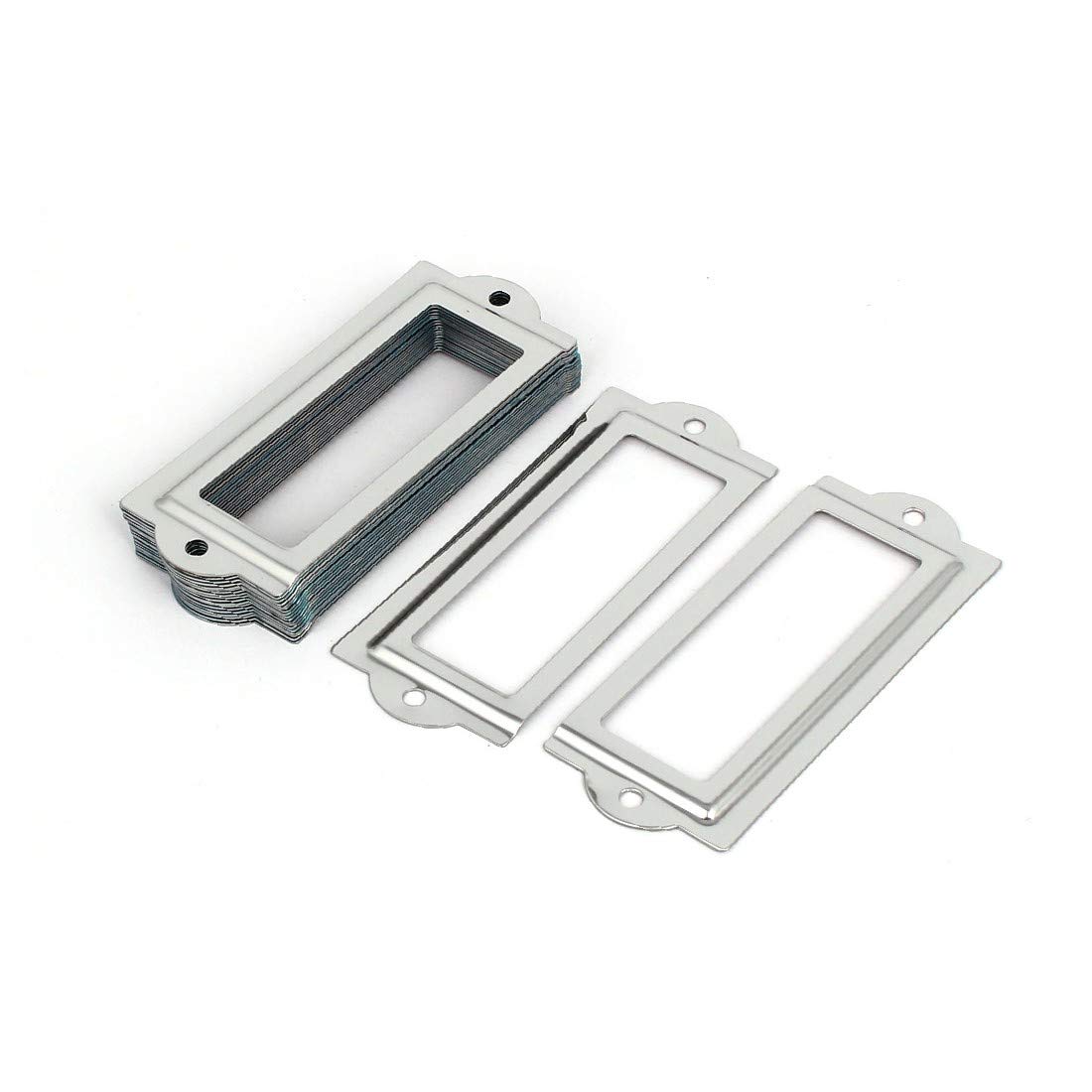 New Lon0167 Silver Tone Iron Tag Label Frame - 83mm x 32mm Office Pharmacy Drawer Organizer (20pcs) - Durable & Reliable for Medical Supplies Organization | Perfect for Clinic, Hospital & Home Medicine Cabinets