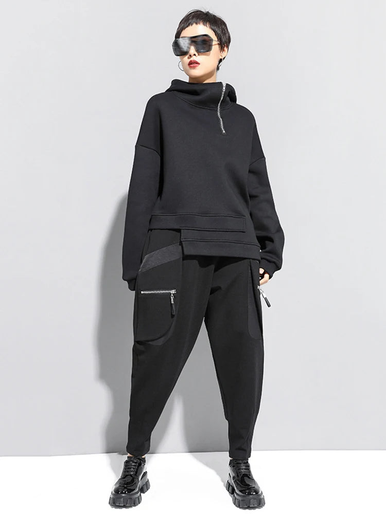 Black Distressed Hem Zip-Up Hoodie for Women - Oversized Long Sleeve Pullover Sweatshirt | Trendy Streetwear for Spring & Fall 2025 | Perfect for Casual Outfits, Layering, and Everyday Comfort