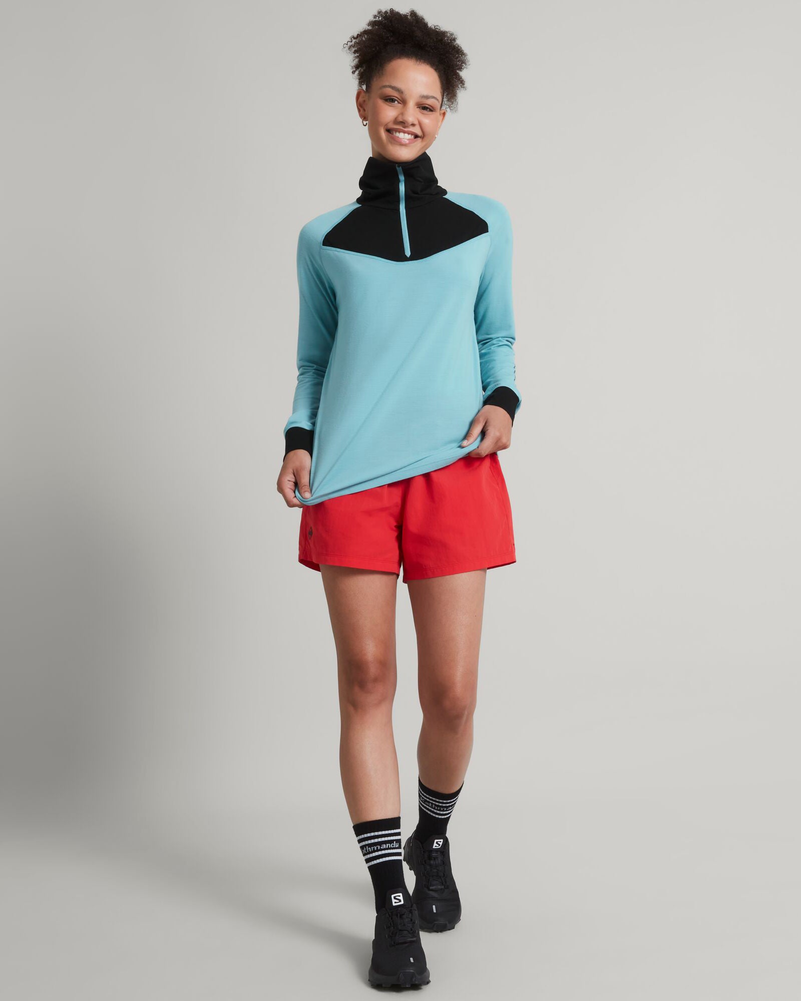 MerinoPRO Women's Quarter Zip Pullover Sweater - Soft Thermal Wool Blend, Lightweight & Breathable for Outdoor Hiking, Yoga & Casual Wear (Waterfall/Black)