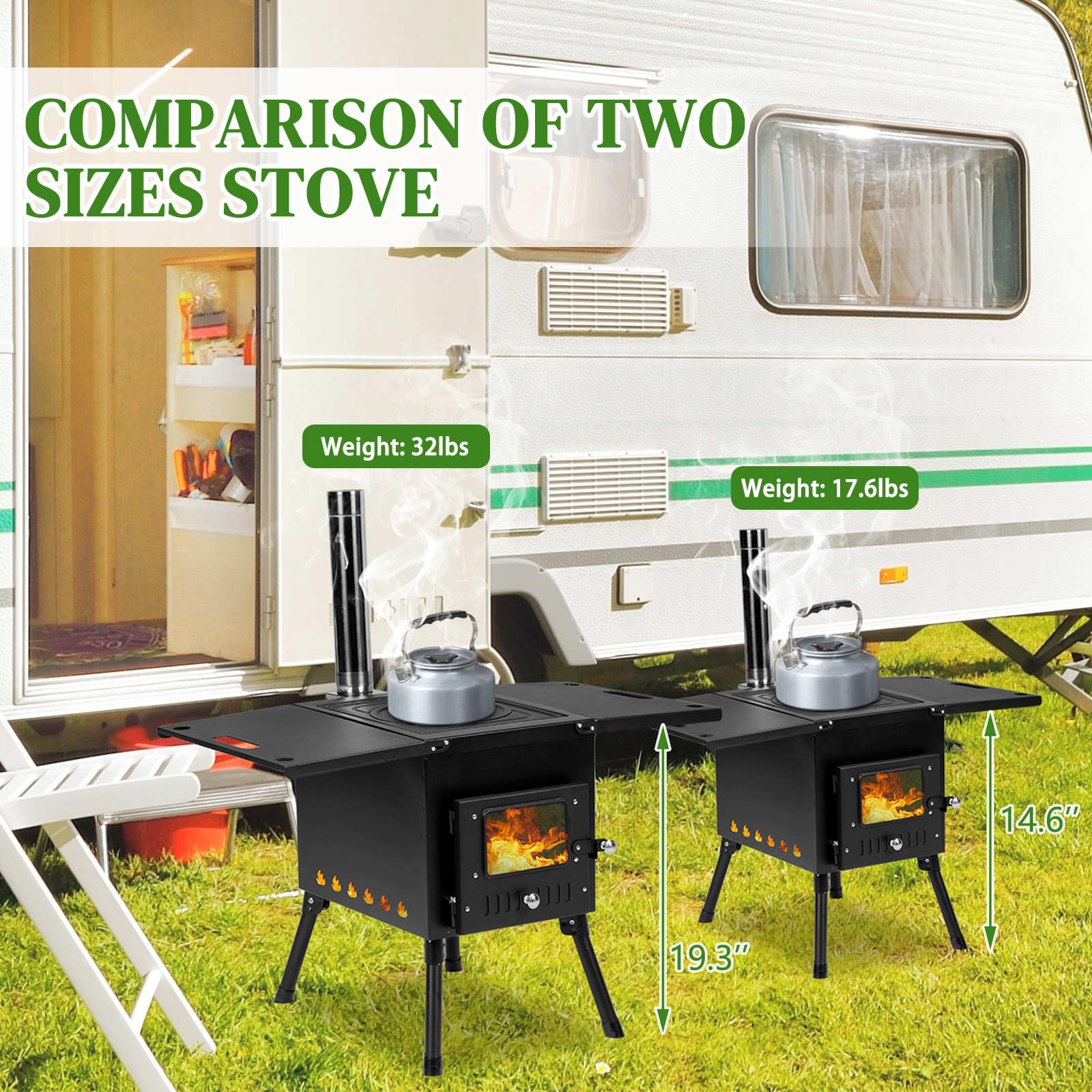 Portable Wood Burning Camping Stove - Foldable Iron Panel Tent Stove with Chimney Pipes for Outdoor Heating, Cooking & Survival (30.5