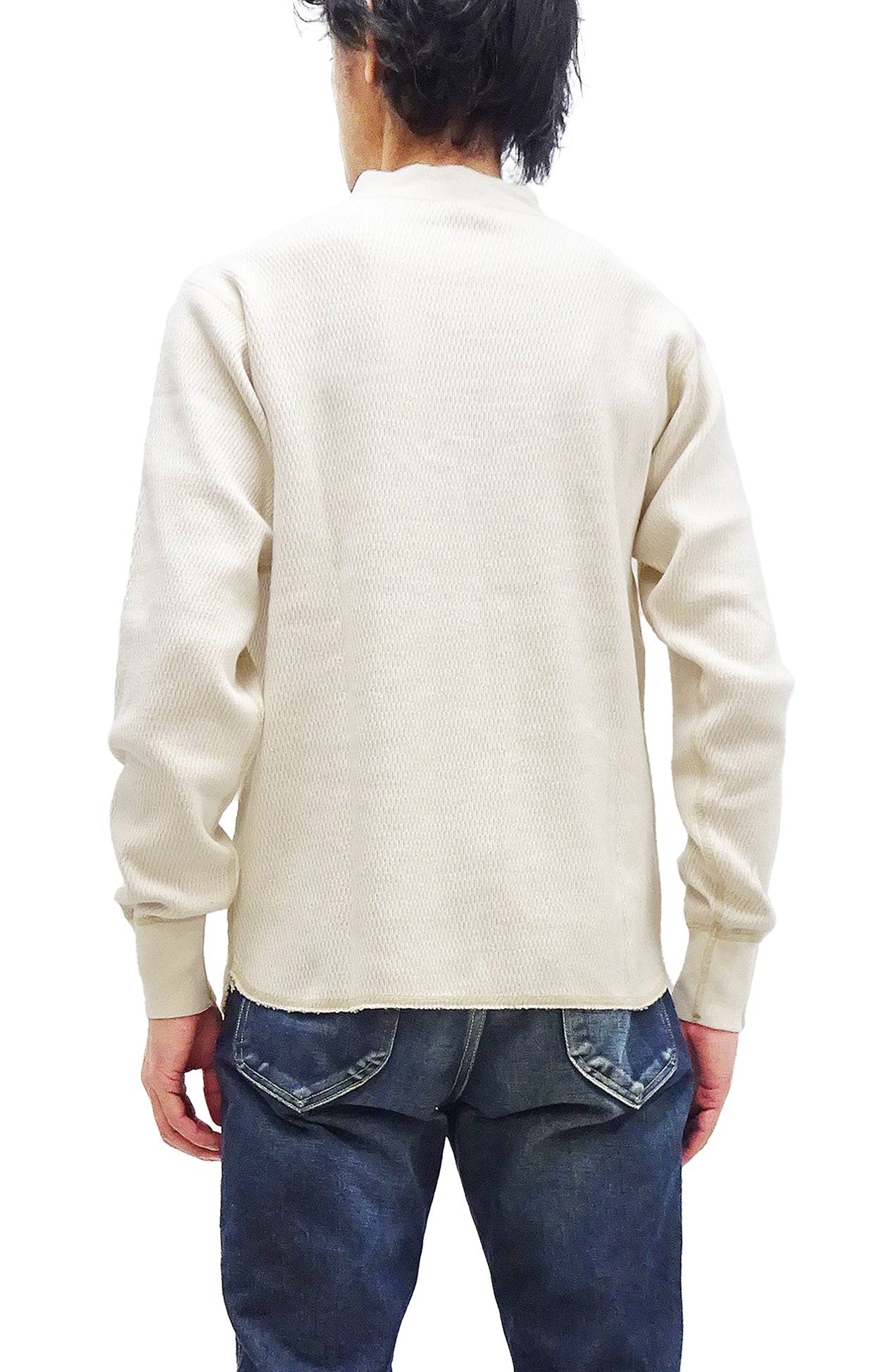 Buzz Rickson Men's Heavyweight Waffle Knit Thermal Henley T-Shirt - Long Sleeve 3-Button Placket Plain Tee (BR68130-109 Natural) - Perfect for Outdoor Adventures & Winter Layering
