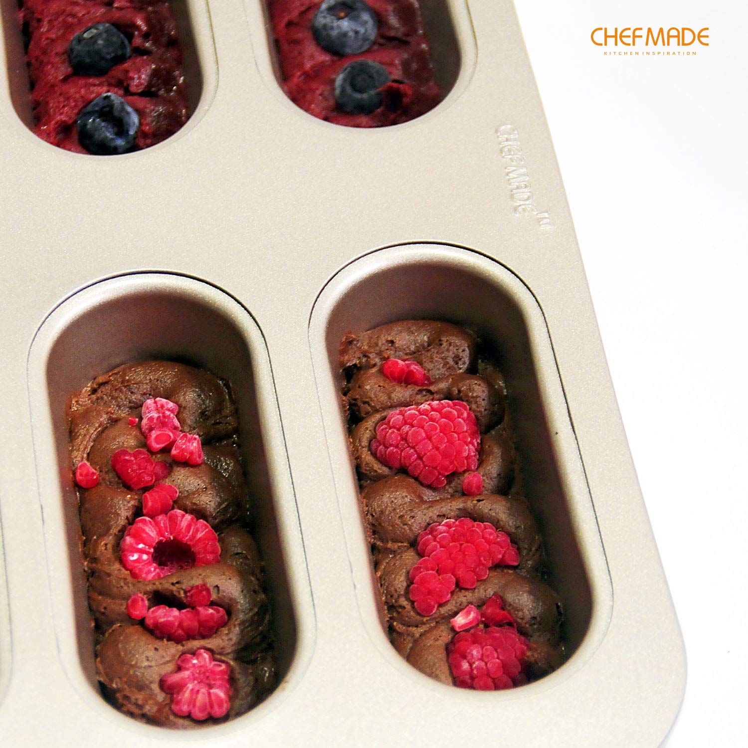 CHEFMADE 8-Cavity Non-Stick Twinkie Cake Pan - Mini Hotdog-Shaped Muffin Eclair Bakeware for Oven Baking (Champagne Gold) - Perfect for Birthday Parties, Baby Showers & Holiday Desserts