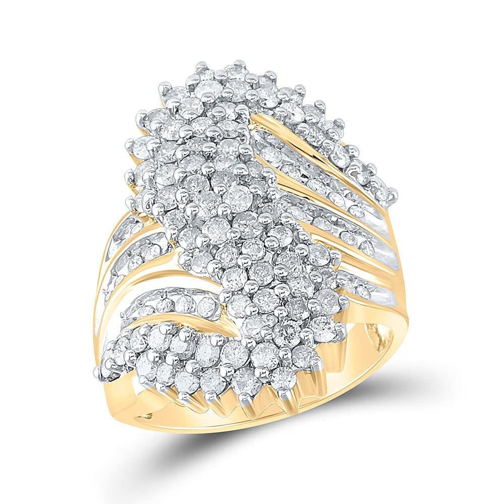 10K Yellow Gold Women's Round Diamond Cluster Ring - 2 CTTW Genuine Diamonds, Elegant Wedding & Engagement Jewelry for Her, Perfect Gift for Anniversaries & Special Occasions