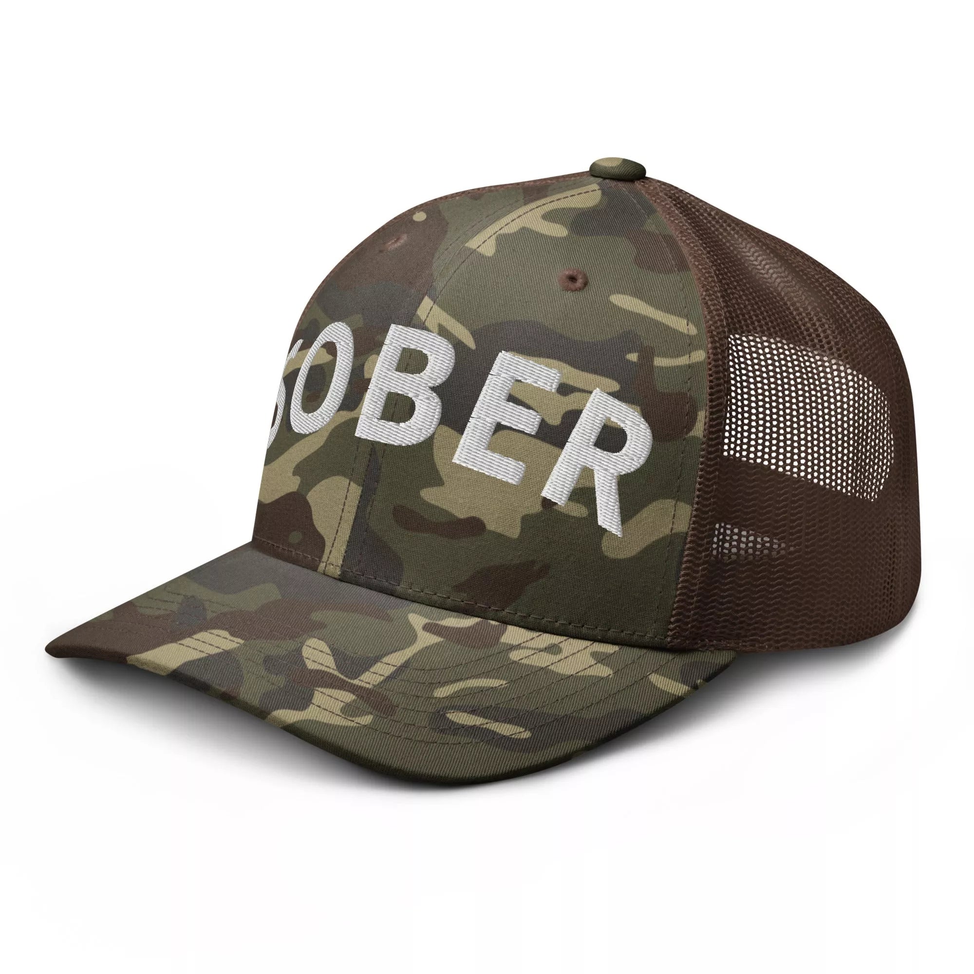 Sober Camouflage Trucker Hat for Men & Women - Adjustable Snapback Cap for Outdoor, Hiking, and Casual Wear