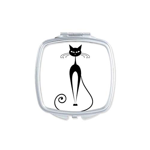 DIYthinker Elegant Black Cat Lover Animal Art Outline Mirror - Portable Compact Pocket Makeup Mirror with Double Sided Glass - Perfect for Travel, Purse & Home Vanity