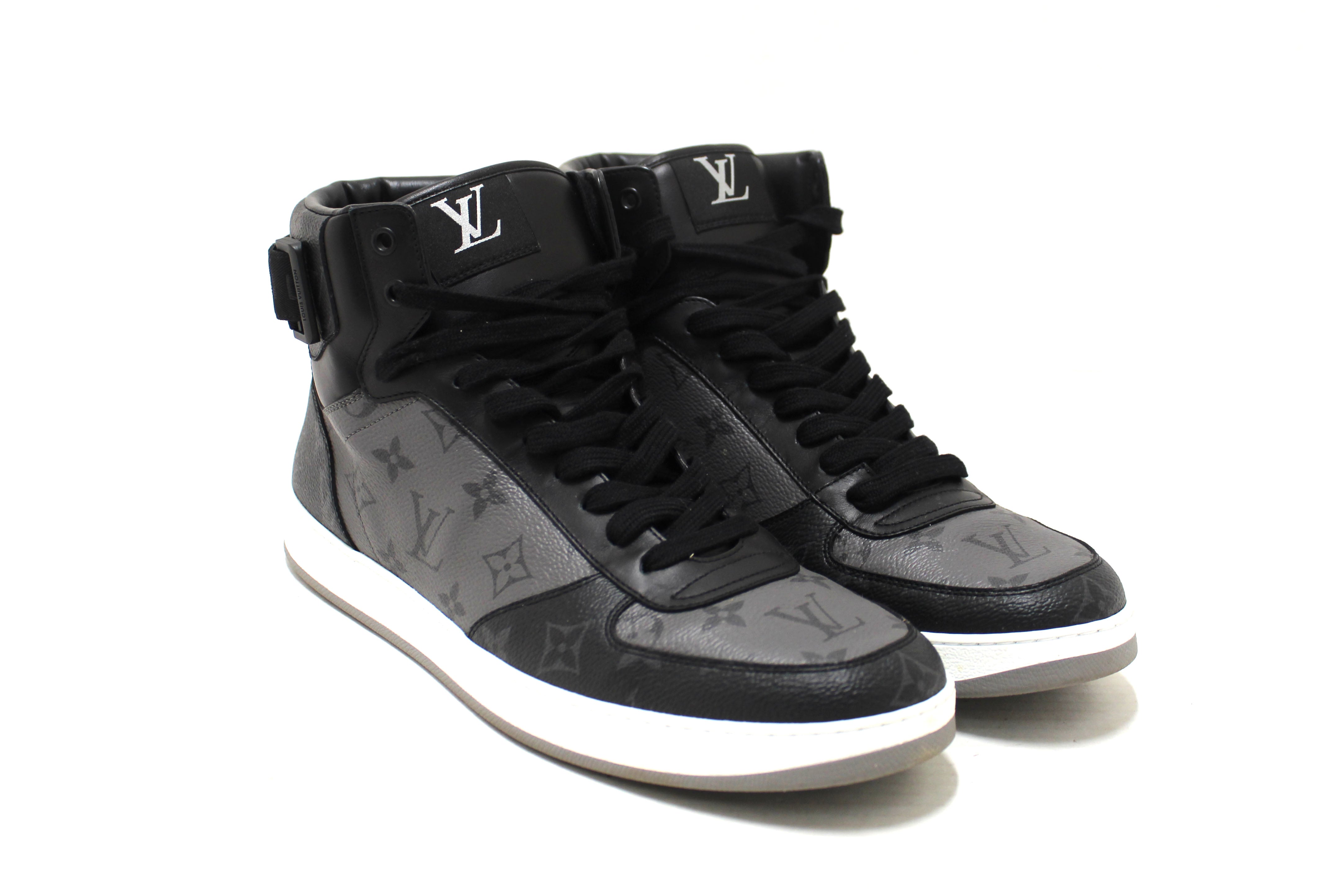 Authentic Louis Vuitton Men's Monogram Eclipse Rivoli High Top Sneakers Size 9.5 US - Luxury Designer Streetwear Shoes for Casual Wear & Fashion Statement