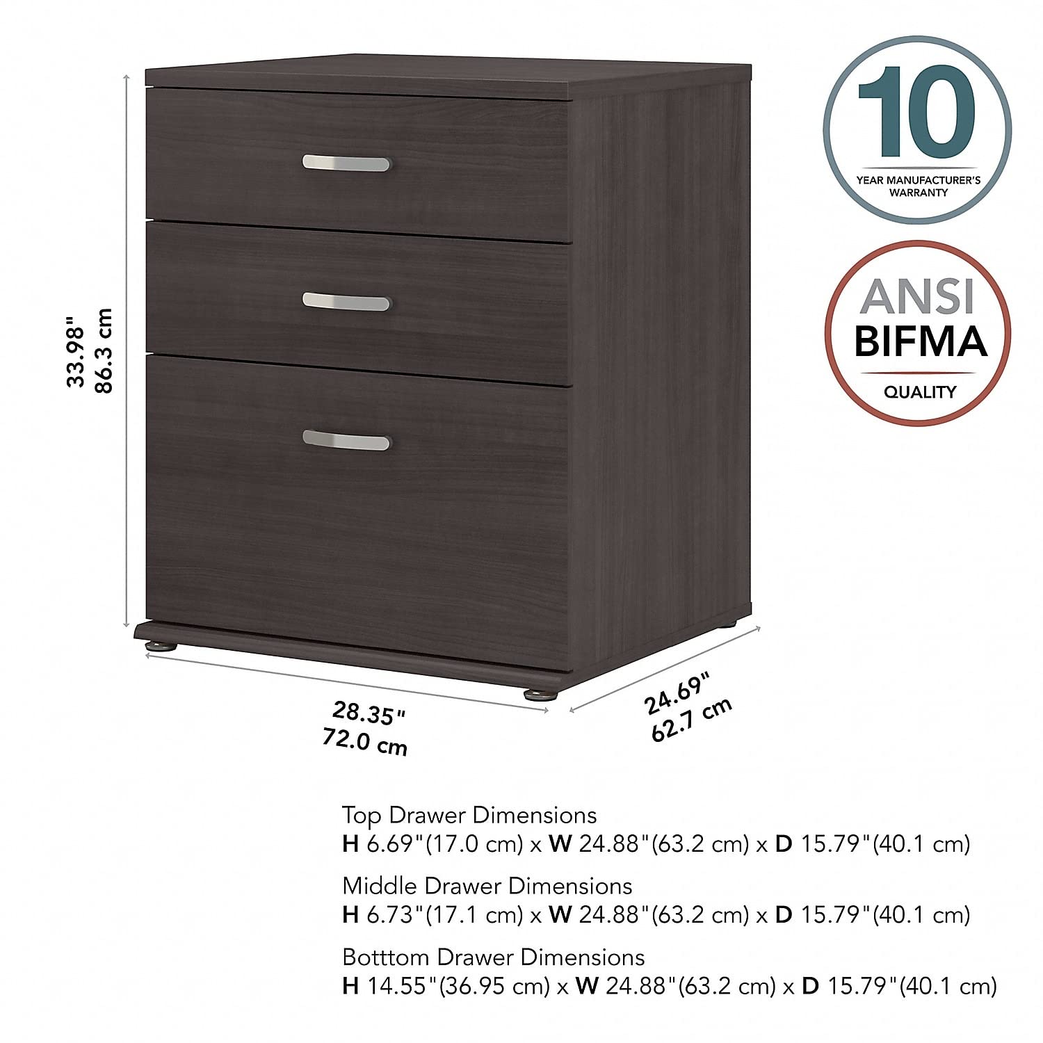 Bush Business Furniture Universal Floor Storage Cabinet with 4 Drawers - Storm Gray for Office, Home & Classroom Organization