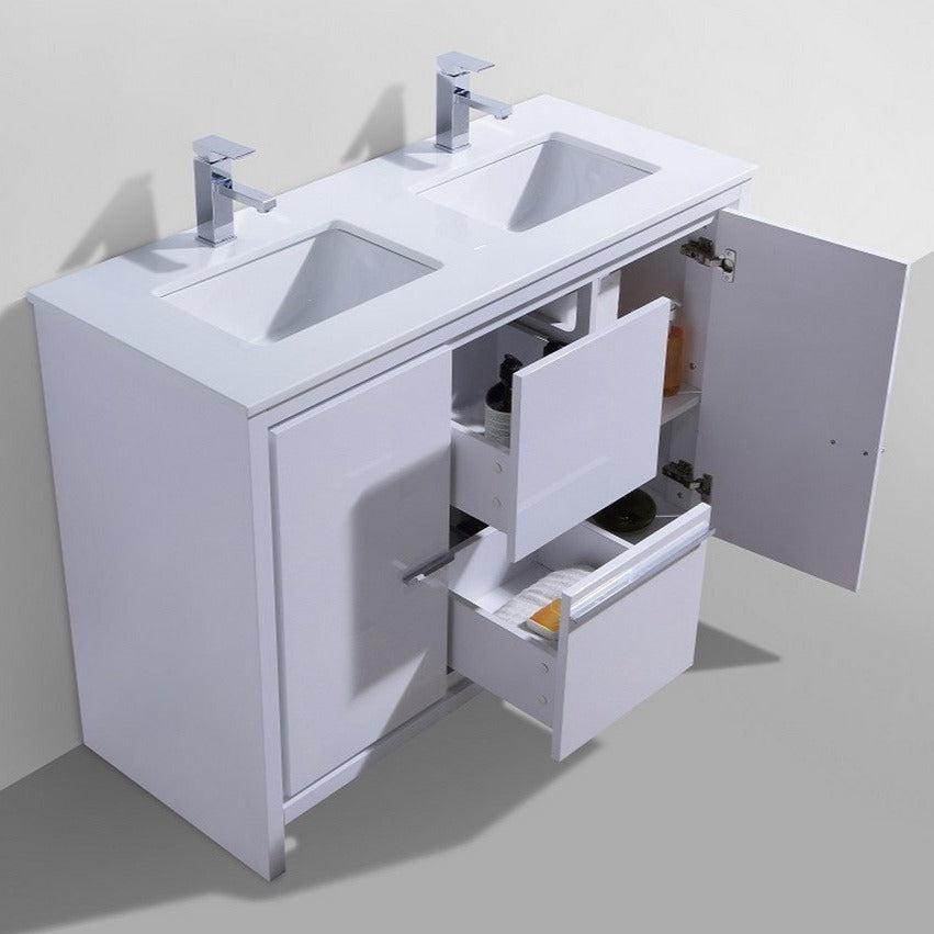 KubeBath Dolce 48 Inch Freestanding Double Sink Modern Bathroom Vanity with White Quartz Countertop & Cabinet Color Options - Perfect for Master Bathroom Remodeling and Guest Bathroom Upgrade