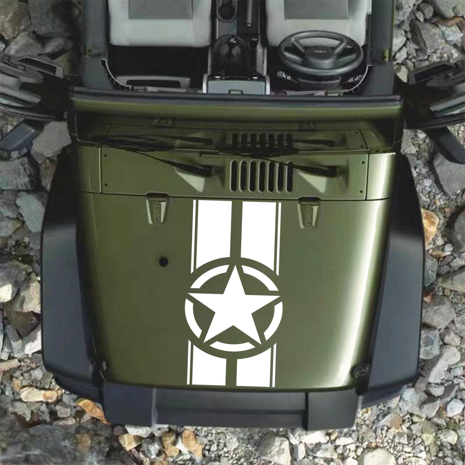 US Army Star Car Hood Stickers - Military Vinyl Decals for Trucks, Pickups, Vans & Off-Road Vehicles - Patriotic Star & Stripes Graphics for Hood & Body Side (White) - Perfect for Military Enthusiasts, Veterans & Patriotic Car Decor