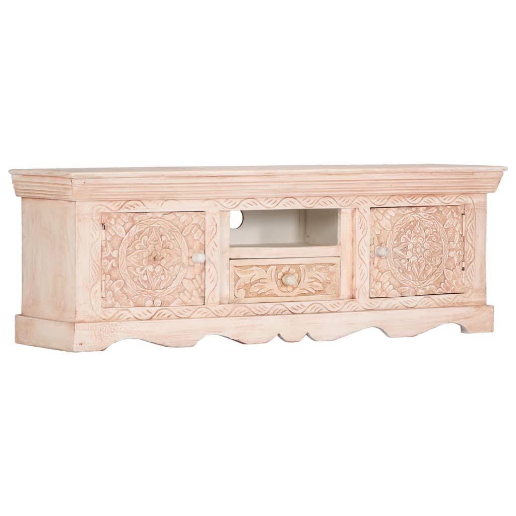 vidaXL Solid Wood Mango TV Stand with Storage - White Modern Entertainment Center for Living Room & Bedroom | Perfect for TV, HiFi Systems, and Living Room Organization