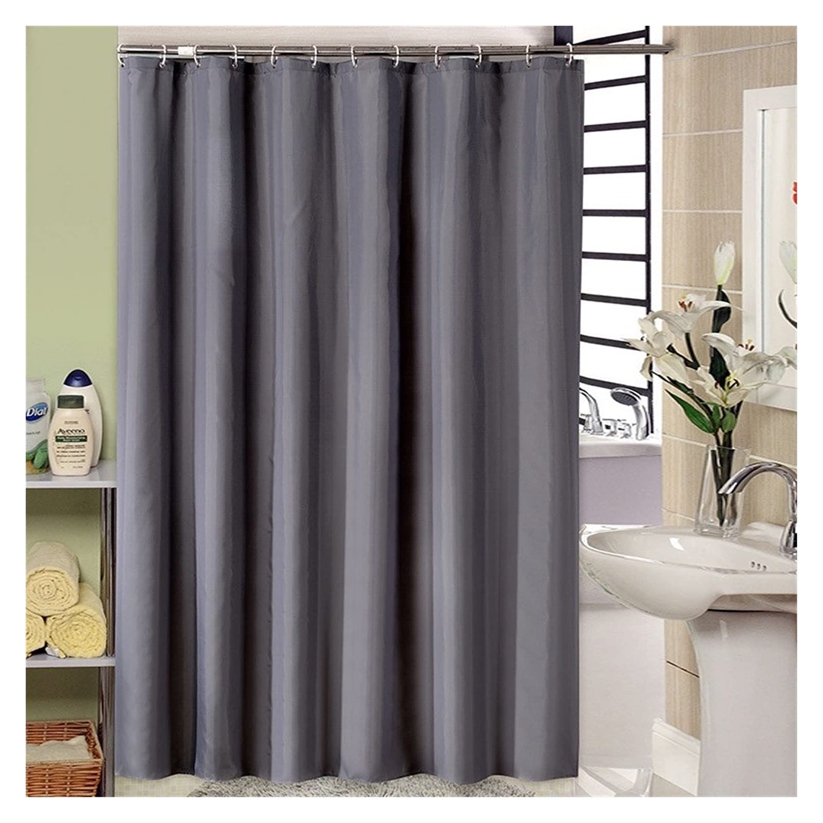 Waterproof Polyester Shower Curtain with 12 Hook Rings - Thick & Durable 180x180cm Bathroom Shower Liner (Color: 06) for Home, Hotel & Spa Use