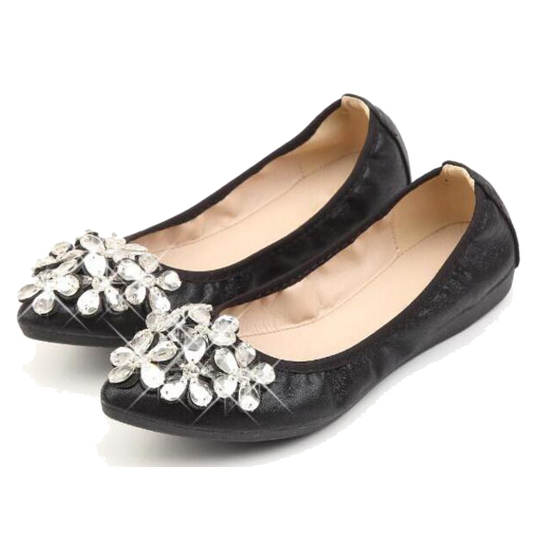 COVOYYAR Women's Rhinestone Flower Ballet Flats - Elegant Pointed Toe Slip On Shoes for Women | Perfect for Casual Wear, Parties, and Special Occasions