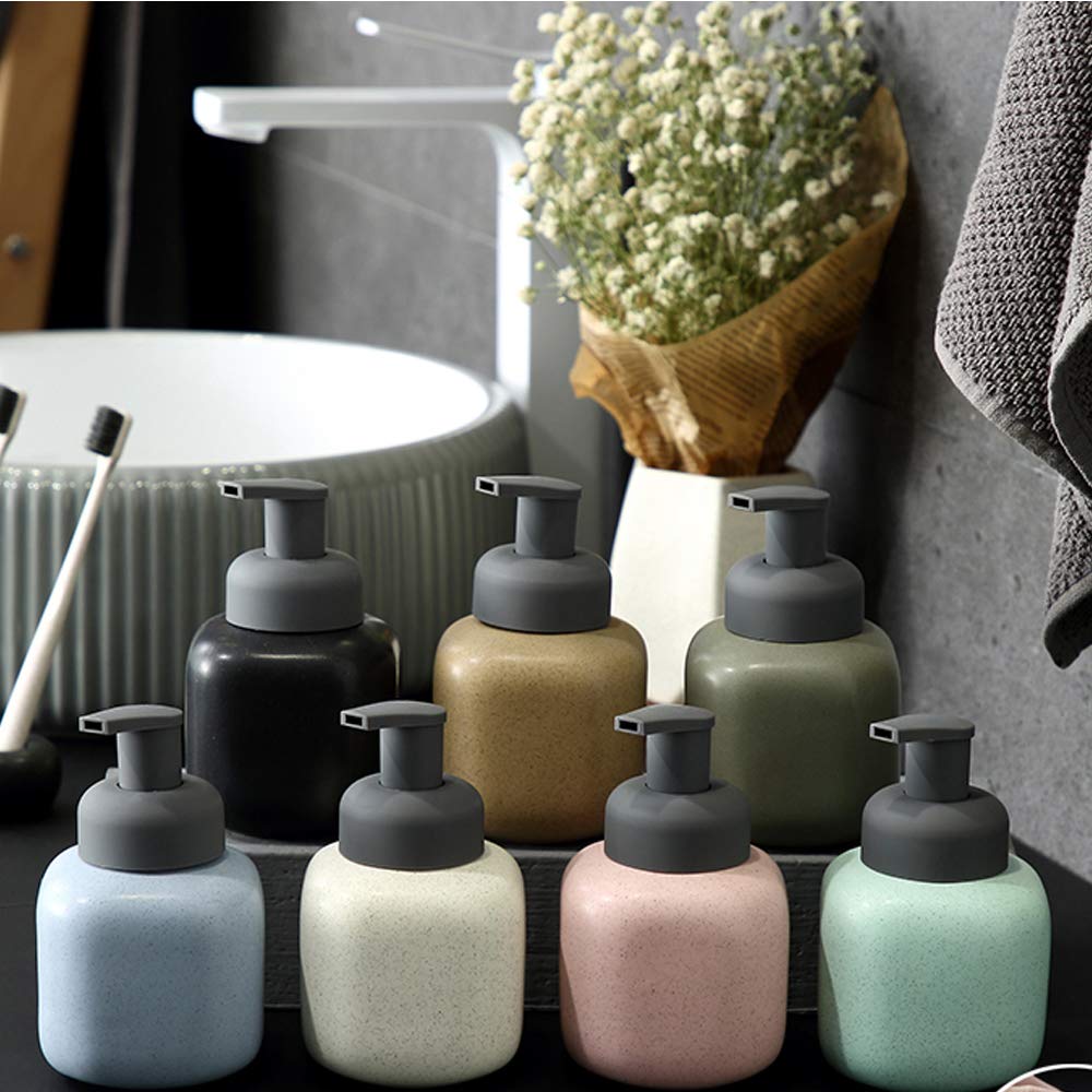 Black Ceramic Foaming Soap Dispenser Pump Bottle - 300ml Square Design for Kitchen, Bathroom & Vanity Countertops - Eco-Friendly Hand Wash Dispenser for Home, Office and Restaurant Use