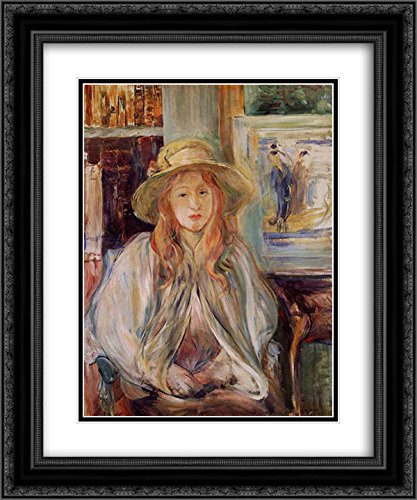 Julie Manet with a Straw Hat - 20x24 Black Ornate Framed Museum Art Print by Berthe Morisot | Impressionist Wall Decor for Living Room, Bedroom & Office