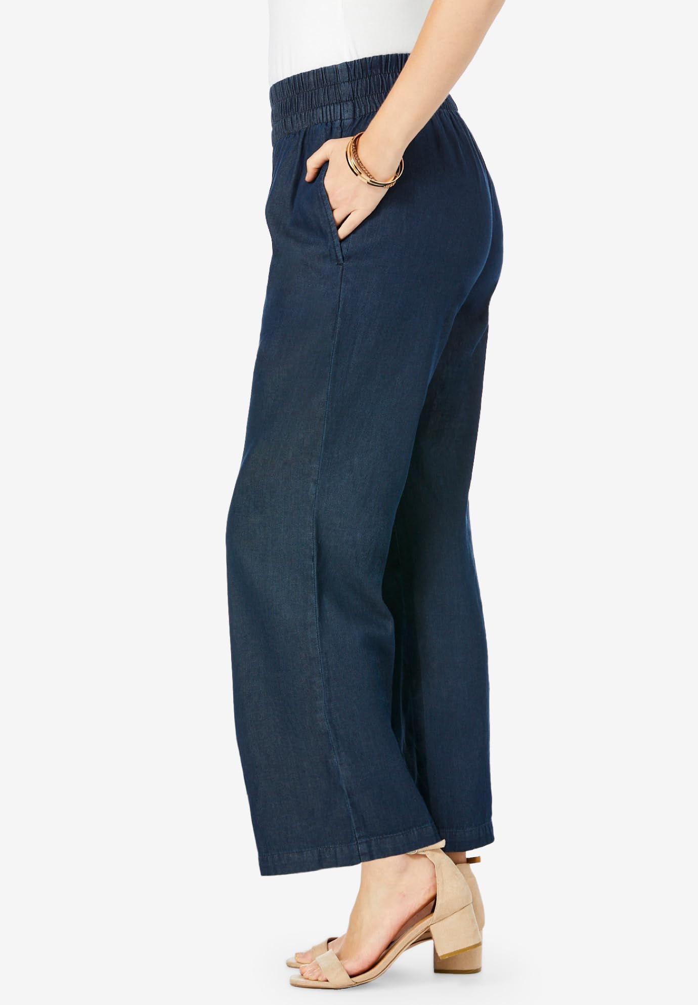 Jessica London Plus Size Chambray Wide Leg Pants for Women | Casual Comfort