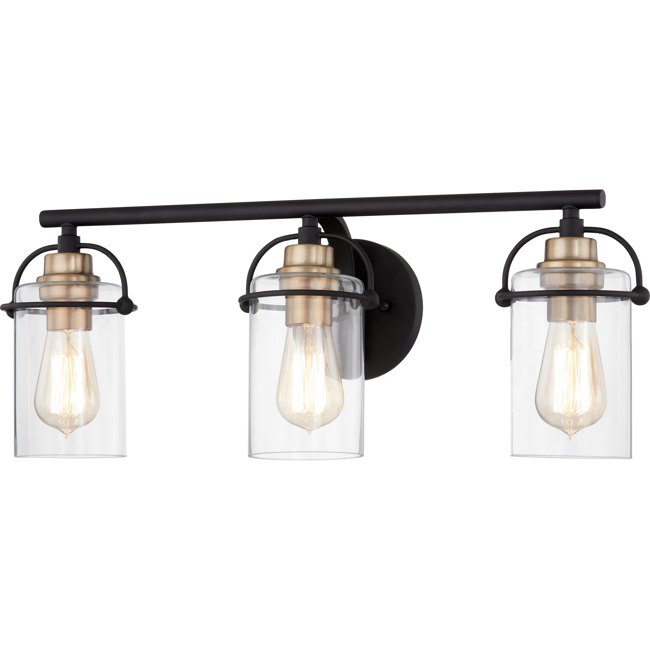 Quoizel Emerson 24 Inch 3-Light Matte Black Bathroom Vanity Light Fixture - Clear Glass Shades, Transitional Wall Mount Mirror Lighting for Bathroom, Powder Room & Dressing Area