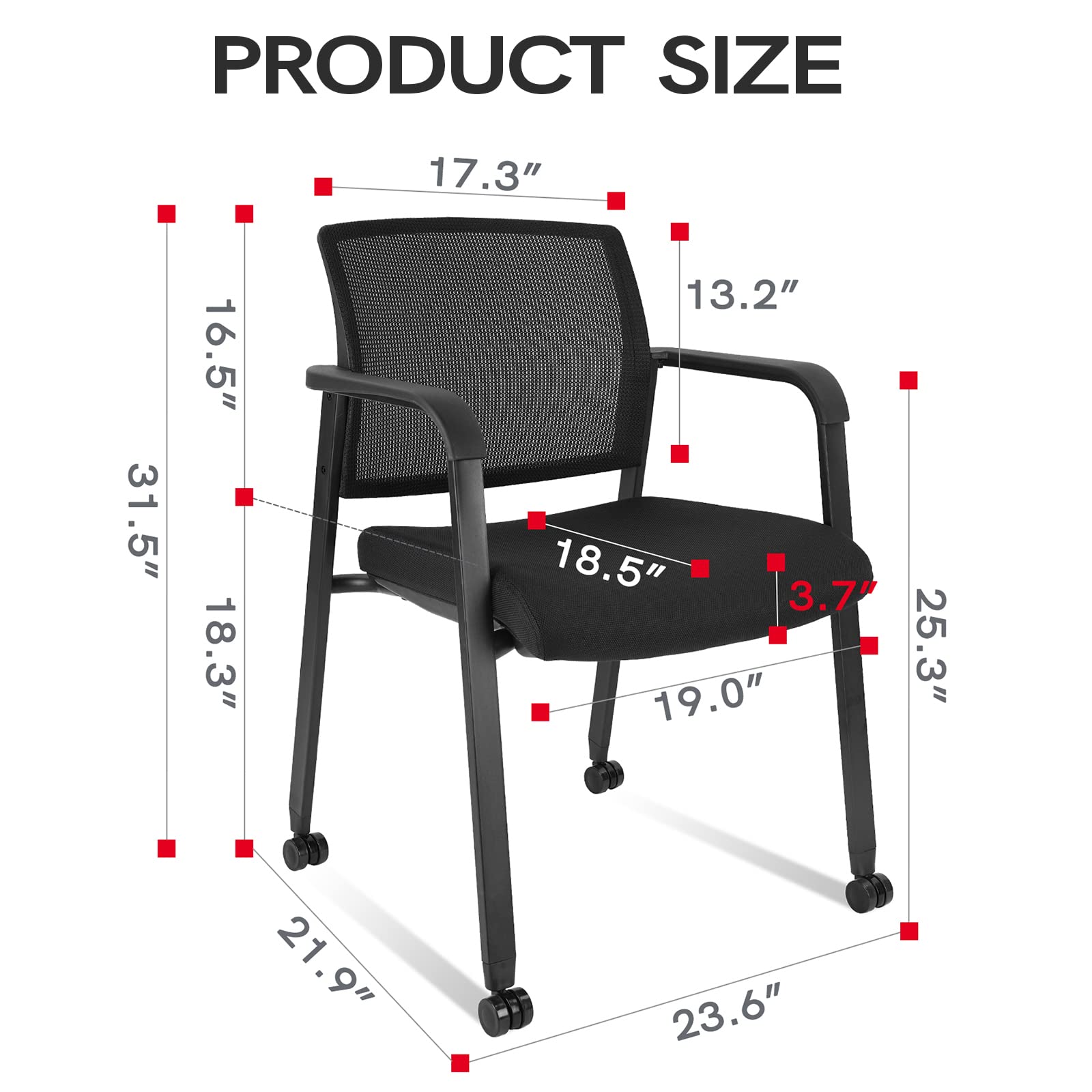CLATINA 8-Piece Rolling Conference Room Chairs Set - Stackable Office Guest Reception Chairs with Armrests & Wheels, Ergonomic Mesh Back Waiting Room Stools for Office, School, Lobby, Church - Perfect for Meetings, Reception Areas & Conference Rooms (Black)