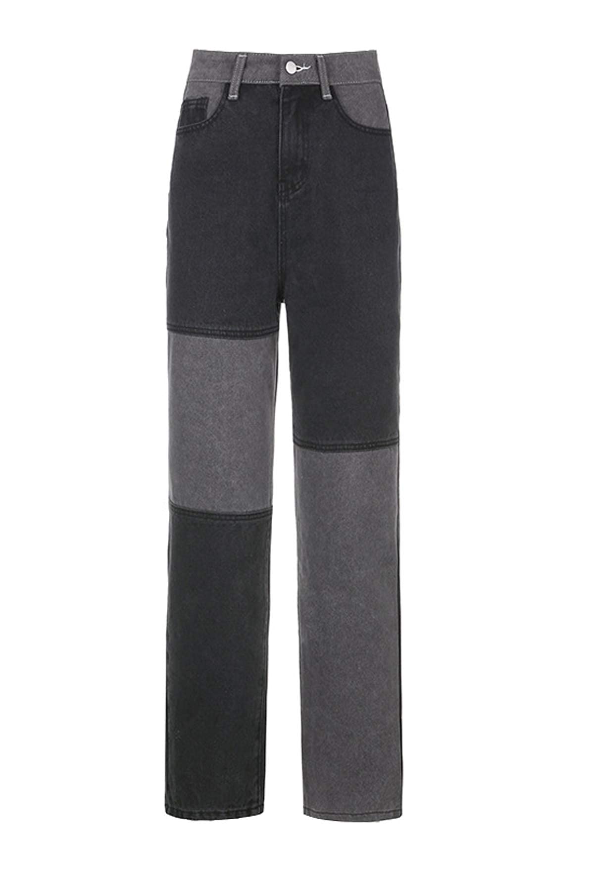 Women's High Waisted Straight Leg Patchwork Jeans - Stretch Denim Pants with Color Block Design | Fashionable & Comfortable for Casual Wear, Street Style & Everyday Outfits