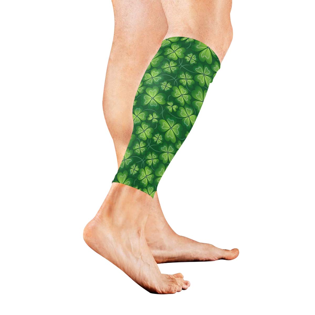 AHOMY Sports Calf Compression Sleeves - St. Patrick's Day Green Clover Design - Breathable Leg Support Socks for Men & Women - Running, Basketball & Workout Recovery