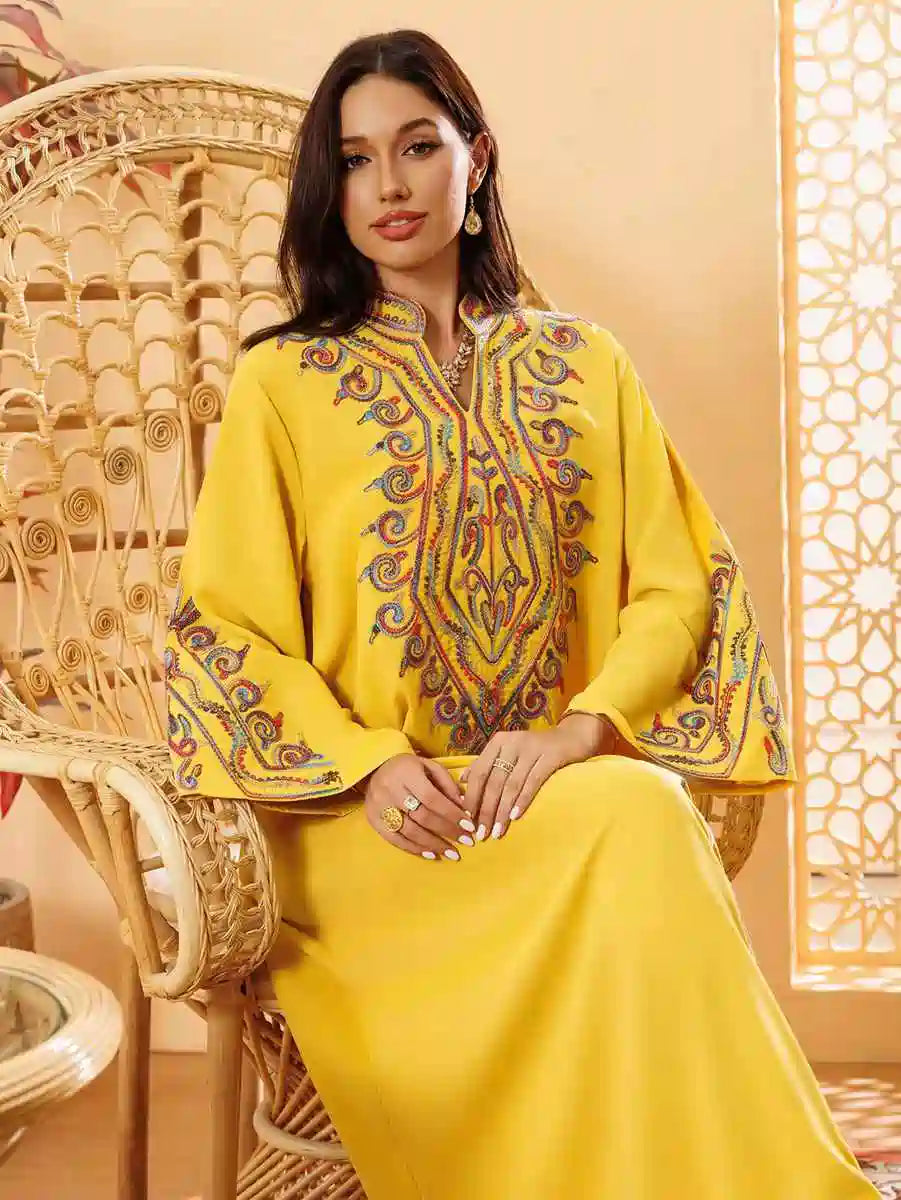 Elegant Eid Embroidery Kaftan Dress for Women - Floral Design #24421 | Perfect for Eid Celebrations, Wedding Guest Outfits & Special Occasions