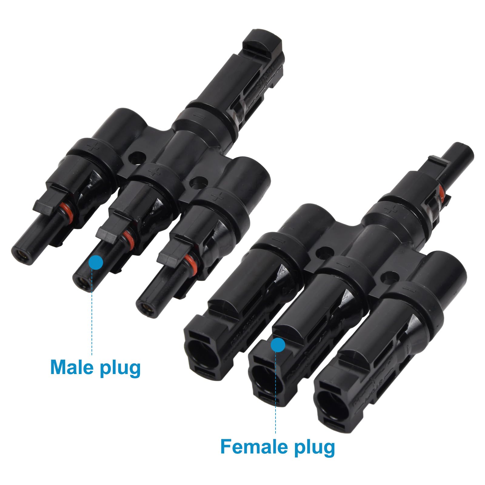 Kioiner 1 Pair Solar Panel Connectors - MC4 T Branch Connectors (MFFF/FMMM) for 3 to 1 Parallel Connection | Waterproof Photovoltaic Cable Connectors for Solar Panel Arrays | Ideal for RV, Off-Grid & Home Solar Systems