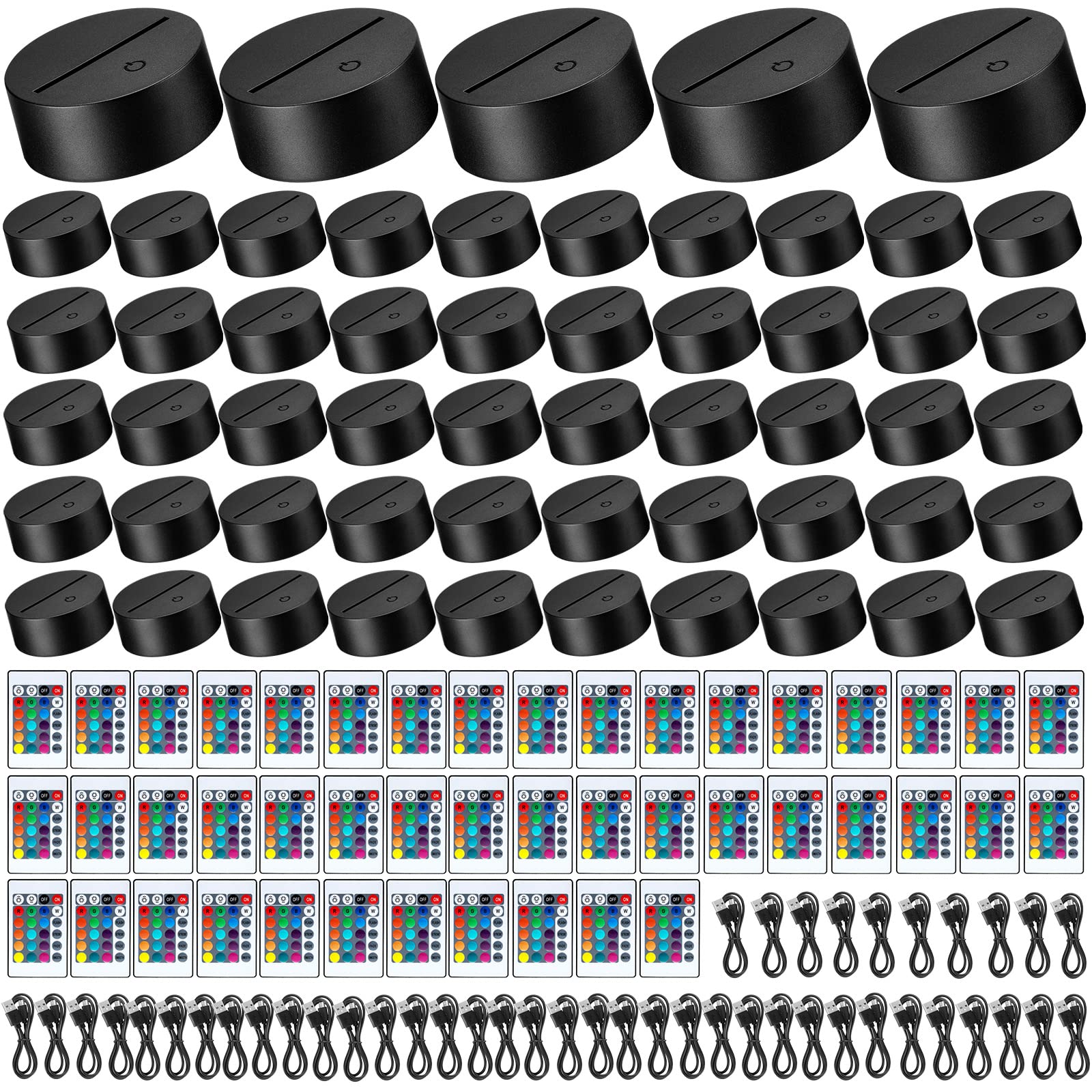 45-Piece 3D Night LED Light Lamp Base with Remote Control - 16 Adjustable Colors & 4 Modes, USB Powered - Perfect for Bedroom, Living Room, Bar, Shop, Restaurant & Office Decor (Black)