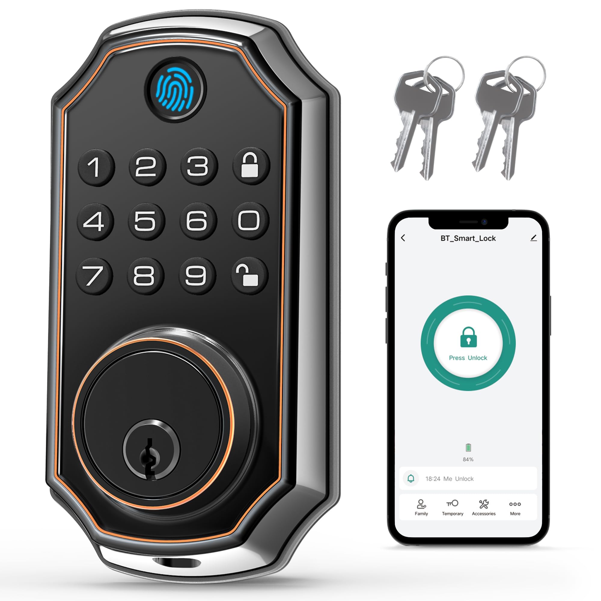 LOCK&SOLVER Smart Keyless Entry Door Lock - Keypad & Fingerprint Front Door Lock with App Remote Control, One-Time Passcode & Auto Lock | Easy Installation Video Guide | Rust-Resistant Zinc Alloy | Perfect for Homes, Apartments & Vacation Rentals