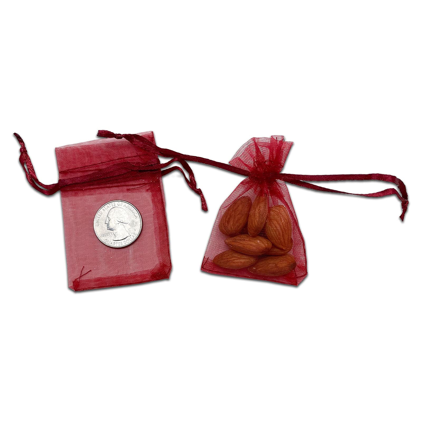 100-Pack Maroon Sheer Organza Drawstring Gift Bags 2x2.75