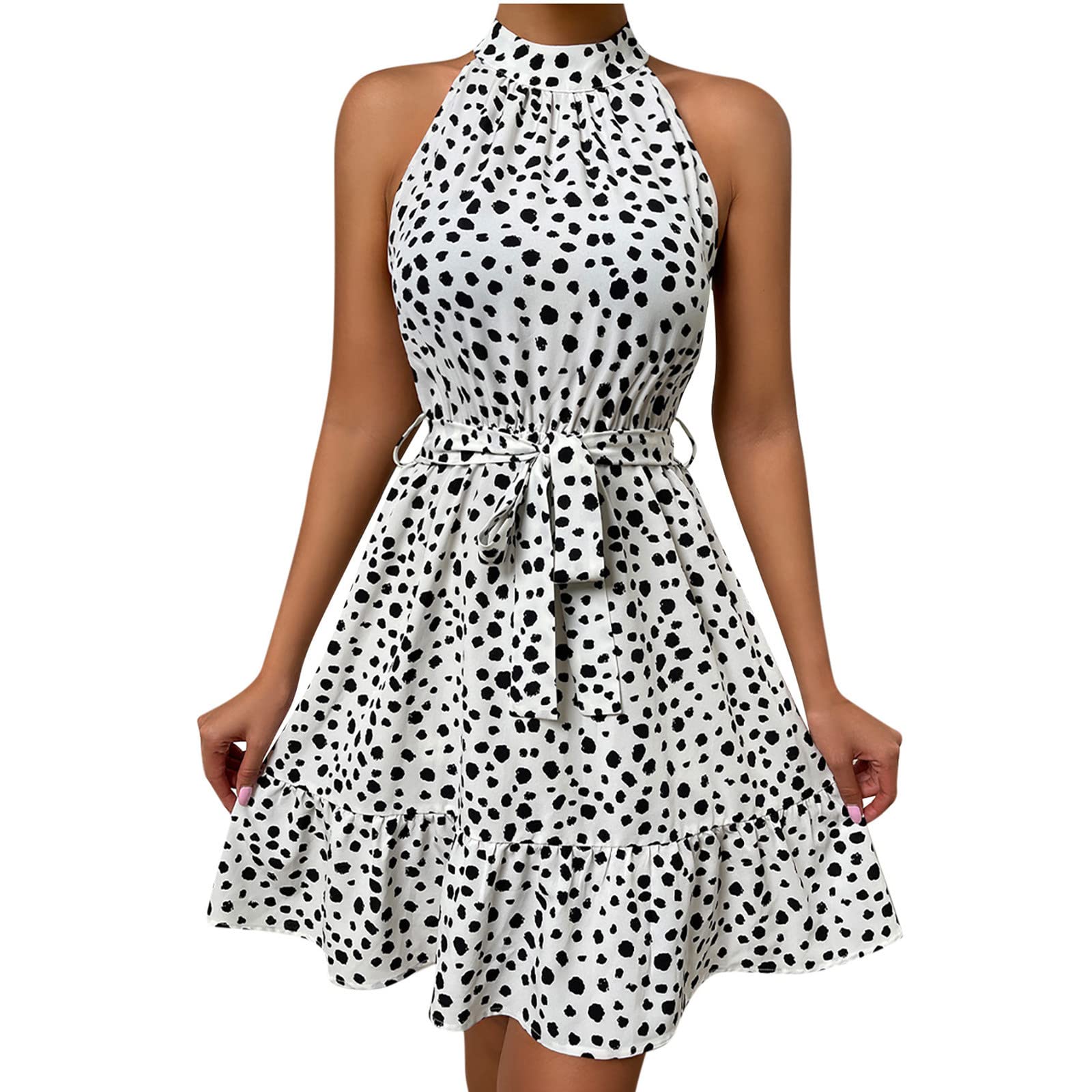 Women's Sexy Halter Mini Dress - Sleeveless Summer Casual Dress with Slim Belt for Party & Holiday | Perfect for Beach Outings, Nightclubs, and Date Nights