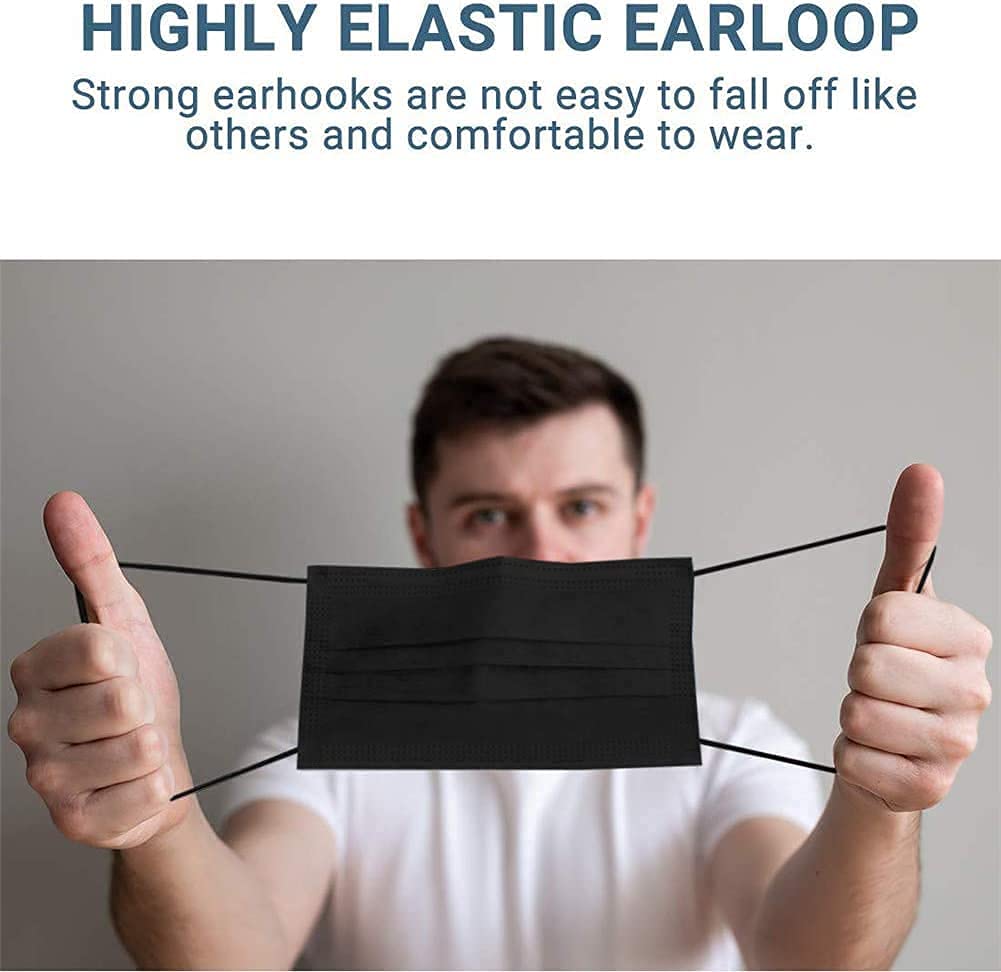 Wisezag Black Disposable 3-Ply Surgical Face Masks with Nose Clip - 50 Pack for Men & Women - Perfect for Daily Protection, Travel & Public Safety