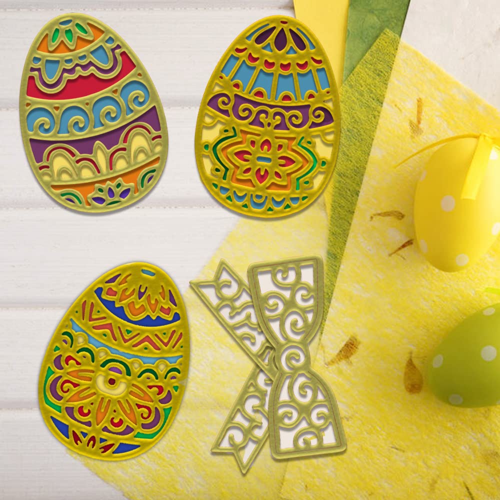 Easter Egg Frame Cutting Dies for Card Making - Hollow Lace Egg Bowknot Die Cuts, Holiday Egg Stencils & Embossing Templates - DIY Scrapbooking, Craft Photo Album Decorations (Perfect for Easter Cards, Spring Crafts & Home Decor)