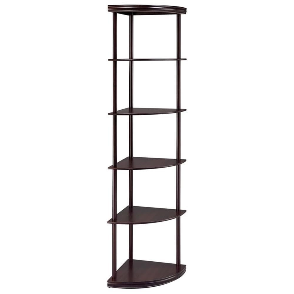 BOWERY HILL 5-Shelf Wooden Corner Bookcase - Mahogany Finish, Space-Saving Storage for Living Room, Bedroom, Office & Study