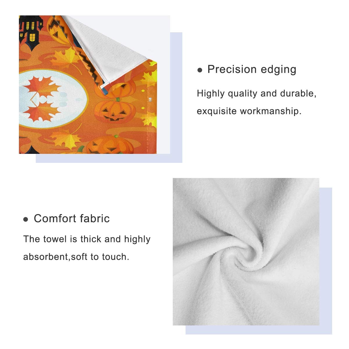 Halloween Pumpkin Leaf Owl Print Bathroom Towel Set - 3-Piece Decorative Towel Bundle (Bath Towel, Hand Towel & Washcloth) for Spooky Fall Bathroom Decor & Seasonal Home Styling