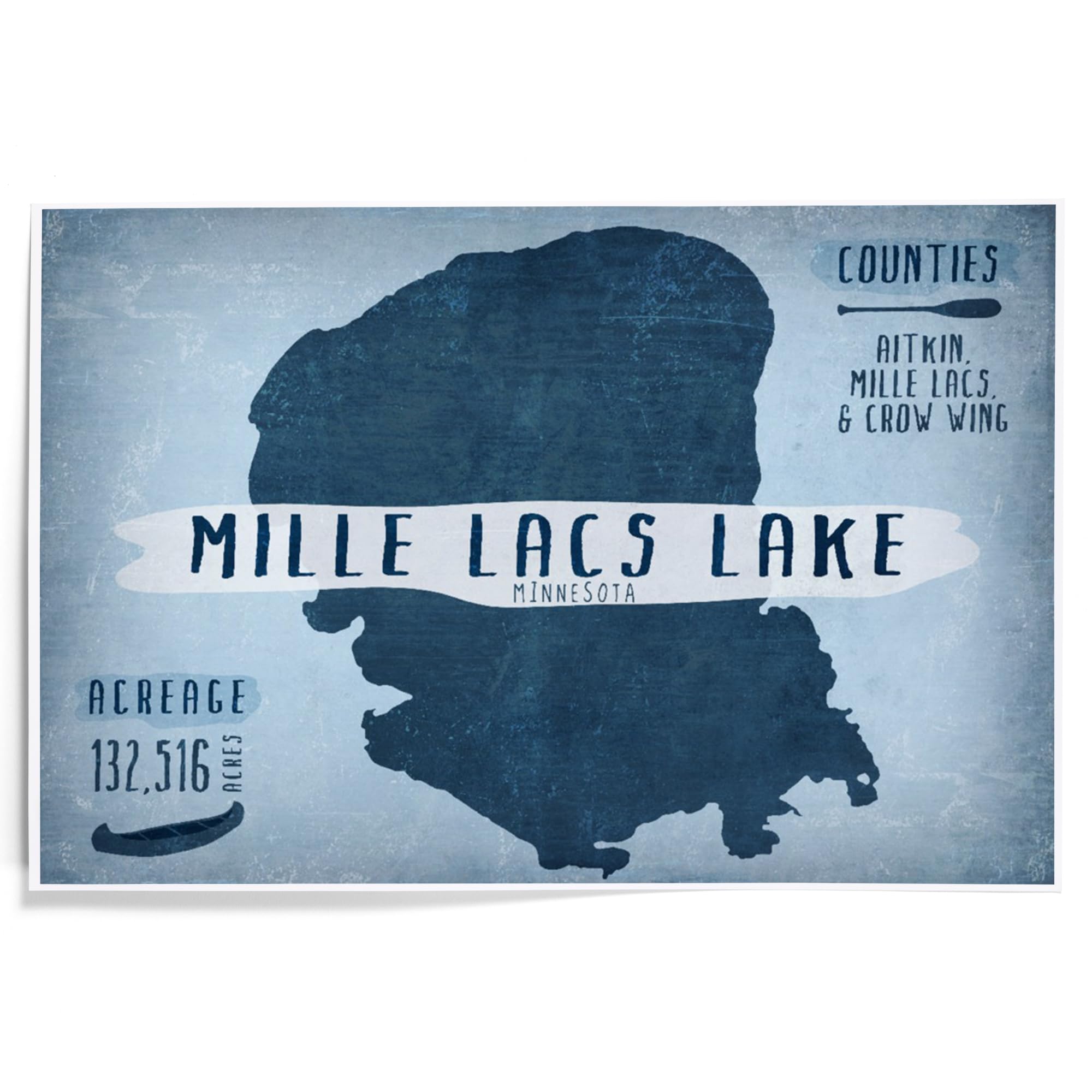 Lantern Press 12x18 Inch Mille Lacs Lake Minnesota Art Print - Lake Essentials Wall Decor with Lake Shape & Acreage Details - Perfect for Home, Office or Cabin Decoration