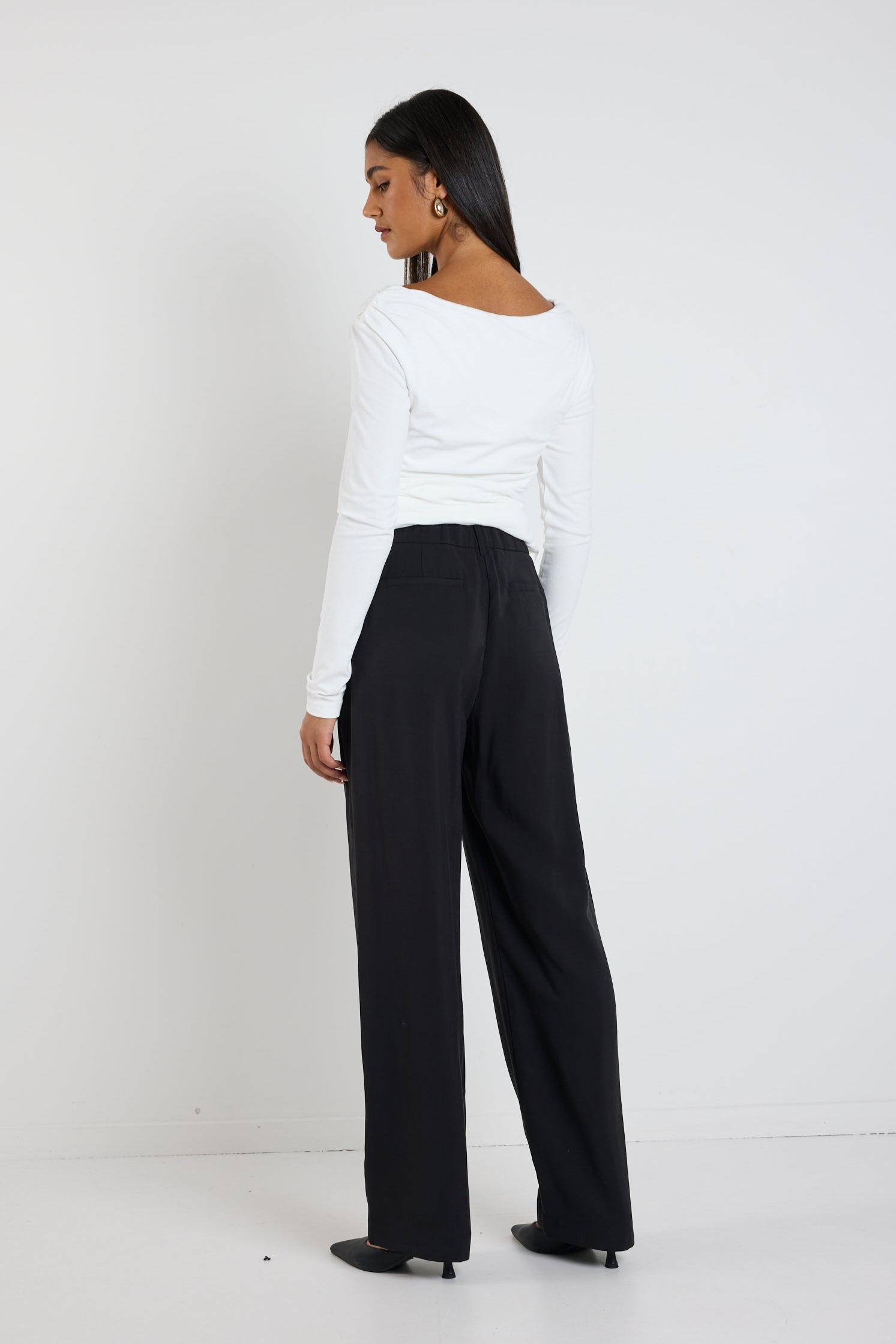 Black Soft Touch Stretch Elastic Waist Long Pants for Women - Comfortable High Waist Lounge Pants for Yoga, Travel & Home Wear