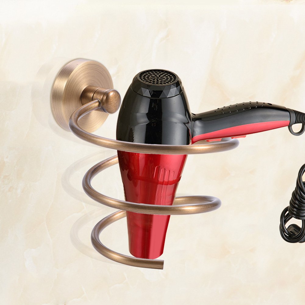 Zerodis Antique Solid Brass Wall Mount Hair Dryer Holder - Bathroom Organizer Shelf for Hair Blower Storage, Home Use Convenient Household Rack - Perfect for Small Bathrooms, Salons & Vanity Organization