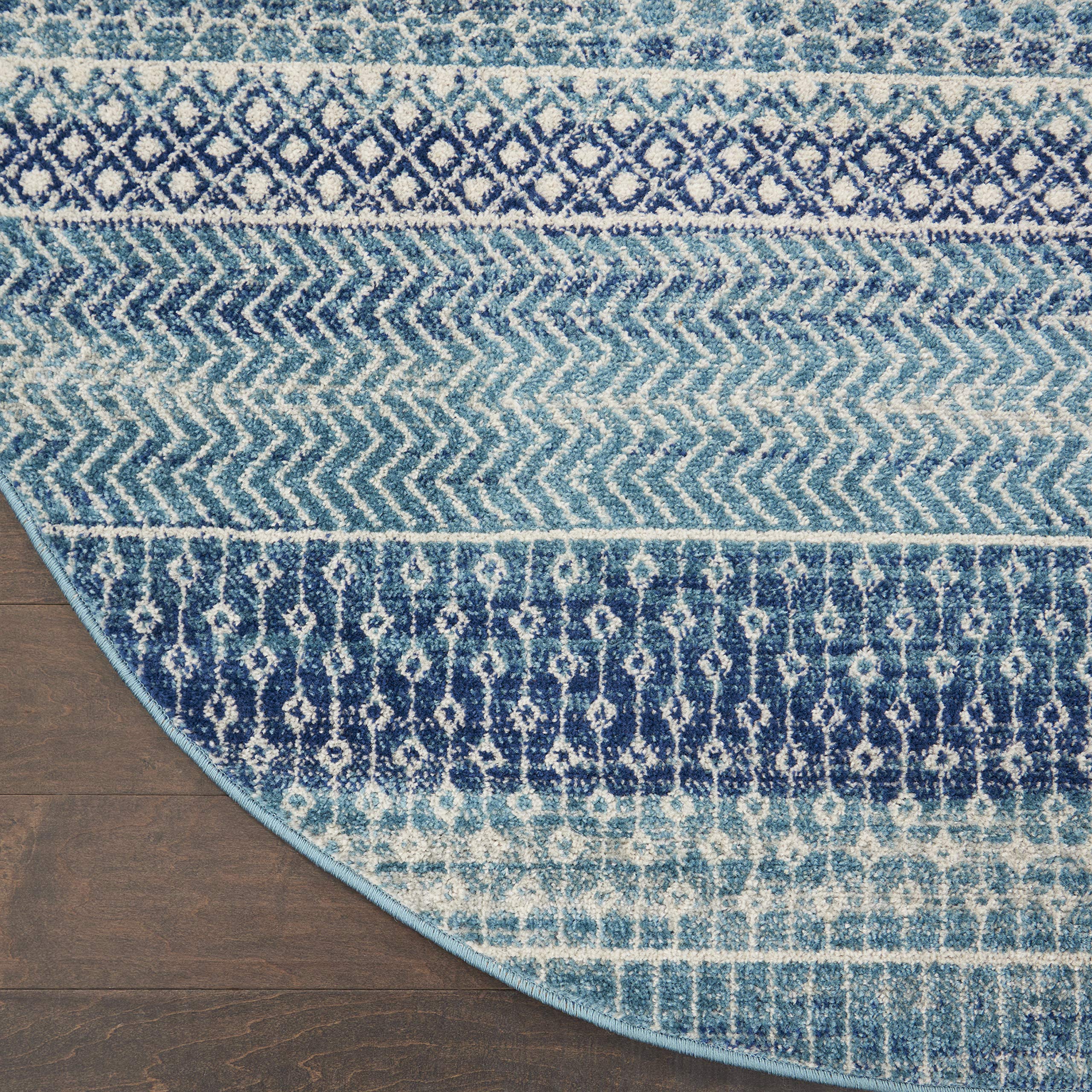 Nourison Passion Bohemian Navy Blue 4' Round Area Rug - Easy to Clean, Non-Shedding, Soft & Durable - Perfect for Bedroom, Living Room, Dining Room & Kitchen Decor (4 Feet Round)