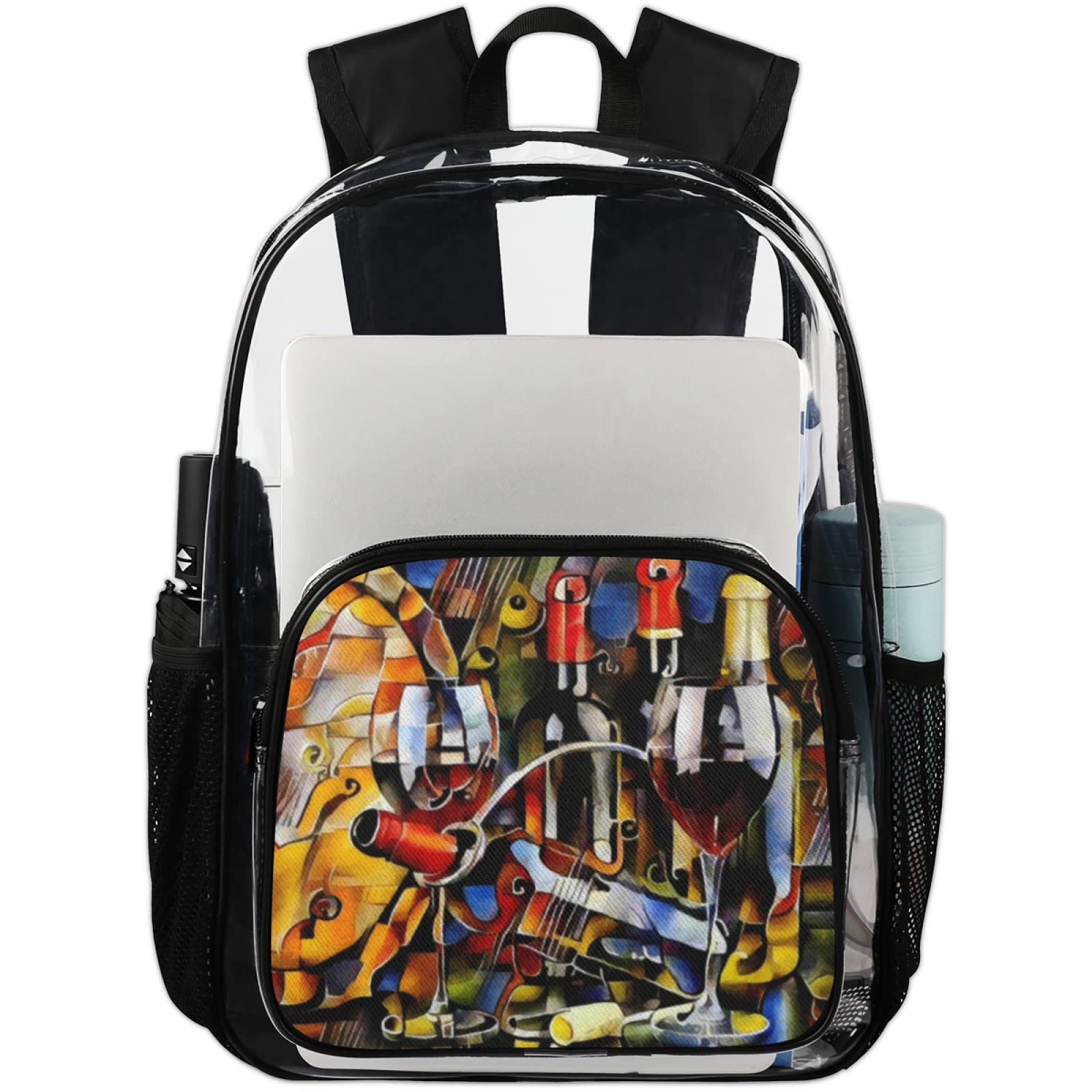 Clear PVC Transparent Backpack for Wine Cup & Laptop - Large Heavy Duty Daypack for School, Work & Travel - Waterproof Book Bag for Men, Women, Boys & Girls - Perfect for Concerts, Festivals & Airport Security