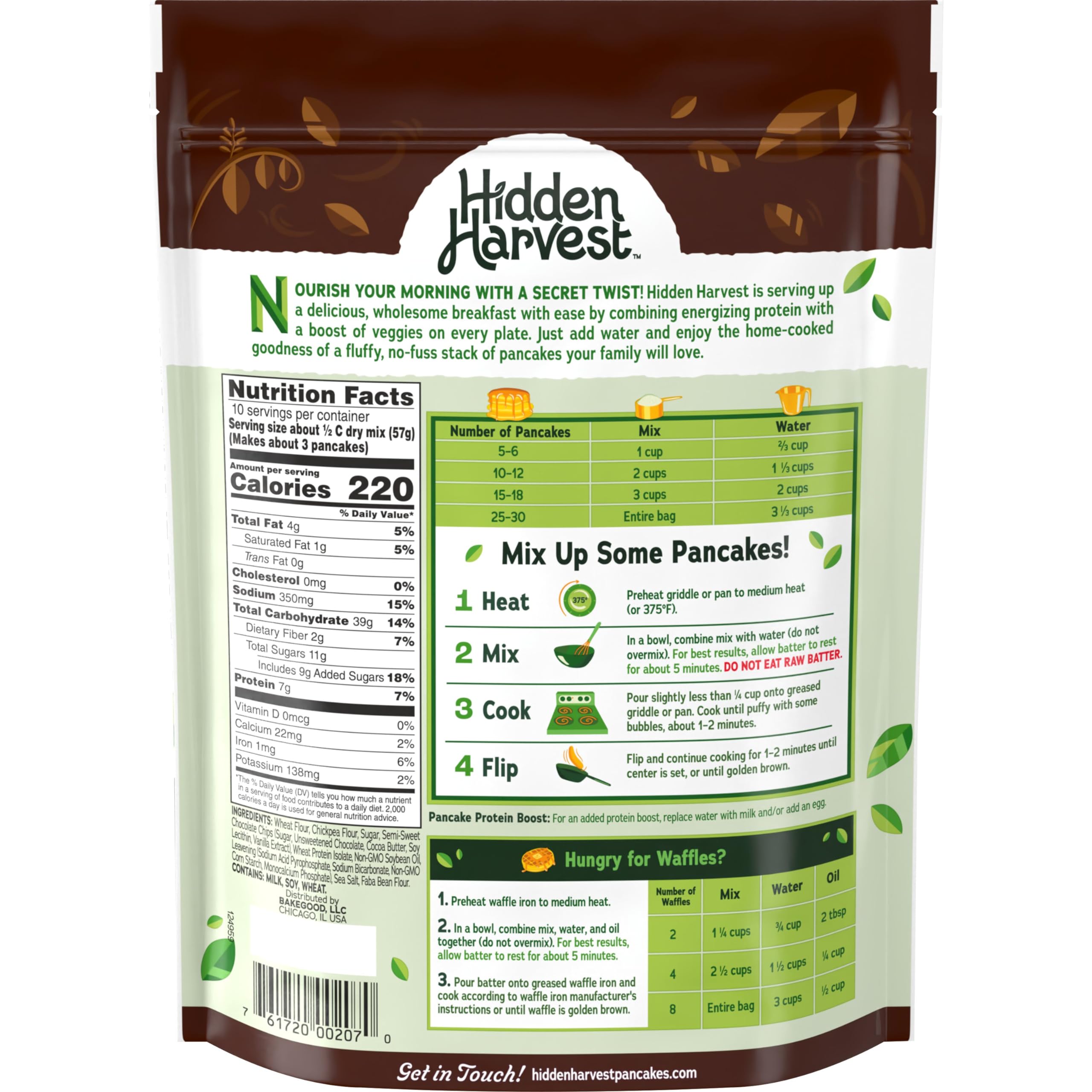 Hidden Harvest Pancake & Waffle Mix - Chocolate Chip (20oz) - Perfect for Breakfast, Brunch, and Family Gatherings