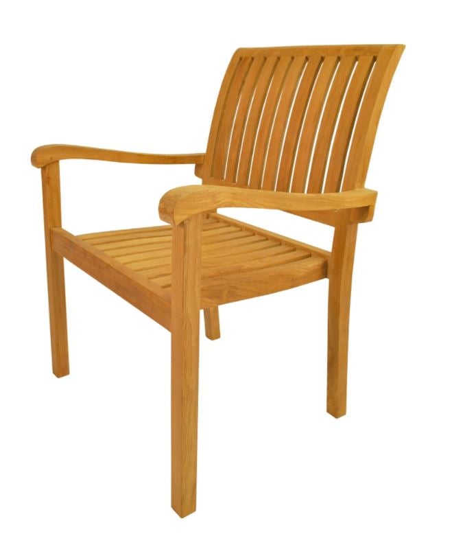 Anderson Teak Aspen Stackable Armchair Set of 4 - Outdoor Patio Furniture for Garden, Poolside & Deck - Durable Teak Wood Dining Chairs