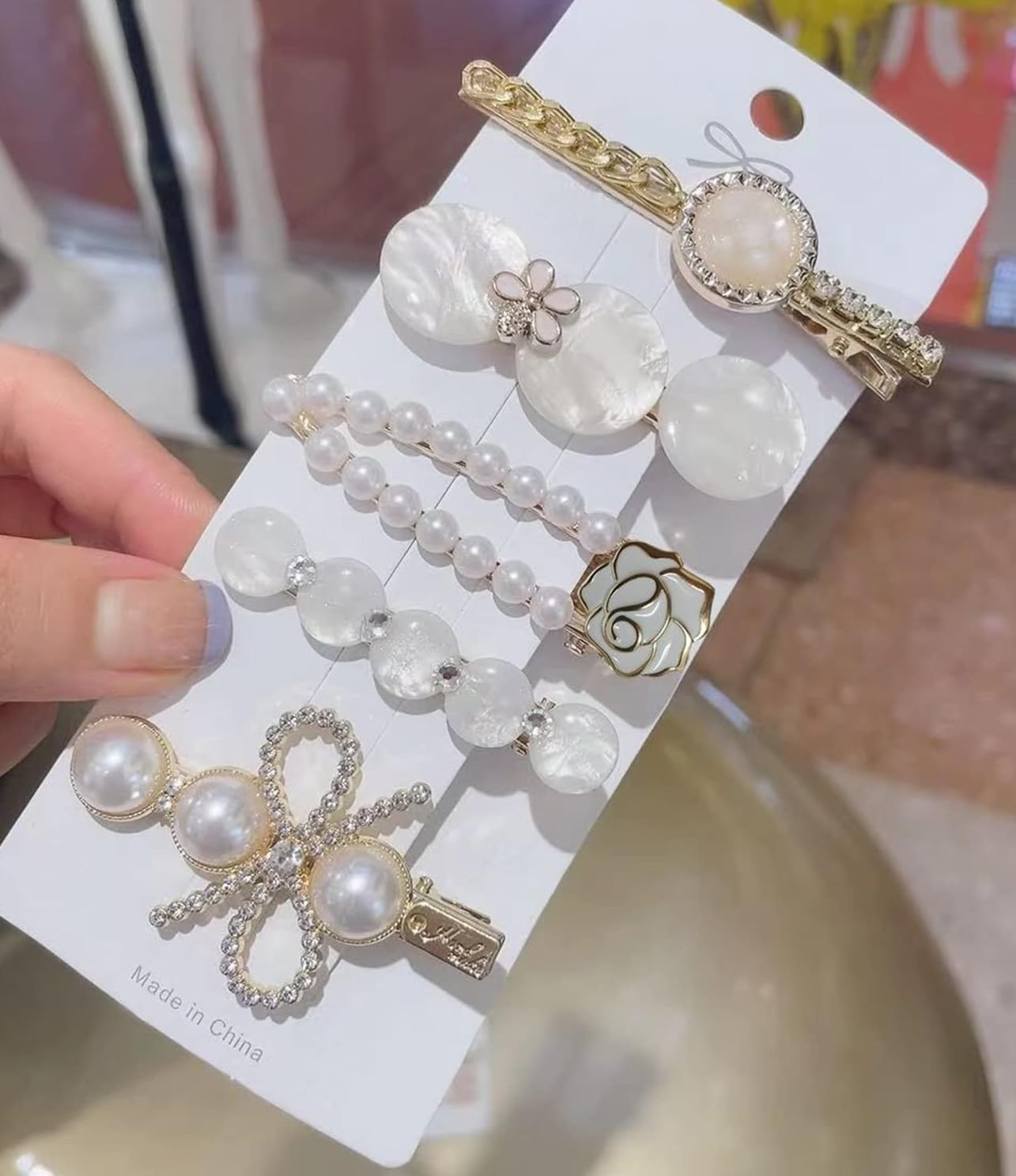 Stylish Geometric Hollow Metal Hair Clips for Women - 5-Pack Pearl Barrettes Set (White) | Korean Hair Pins for Girls & Women | Perfect for School, Work, Parties & Everyday Hairstyling